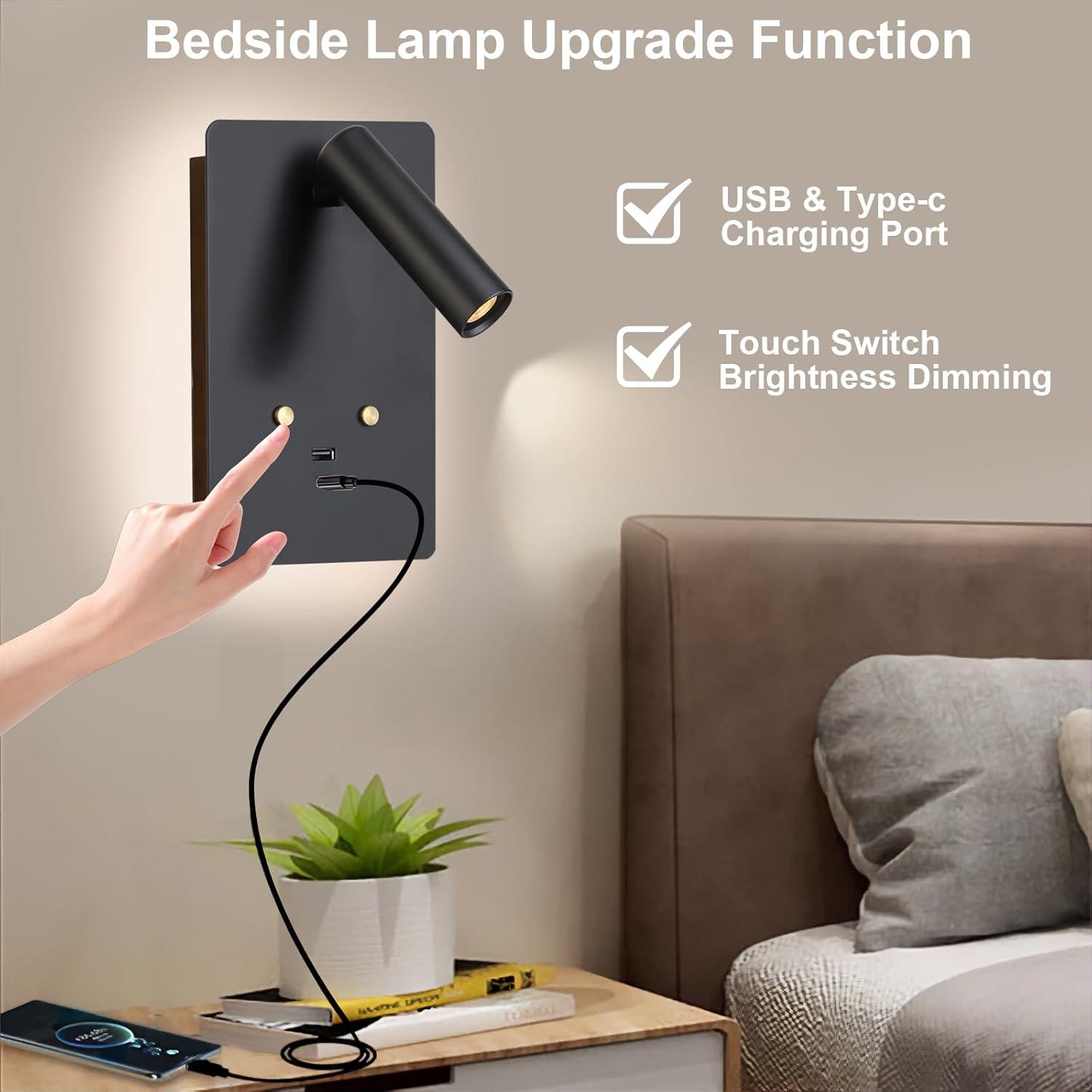 Luz de Lectura Montada en Pared ZEROUNO LED con USB Negro