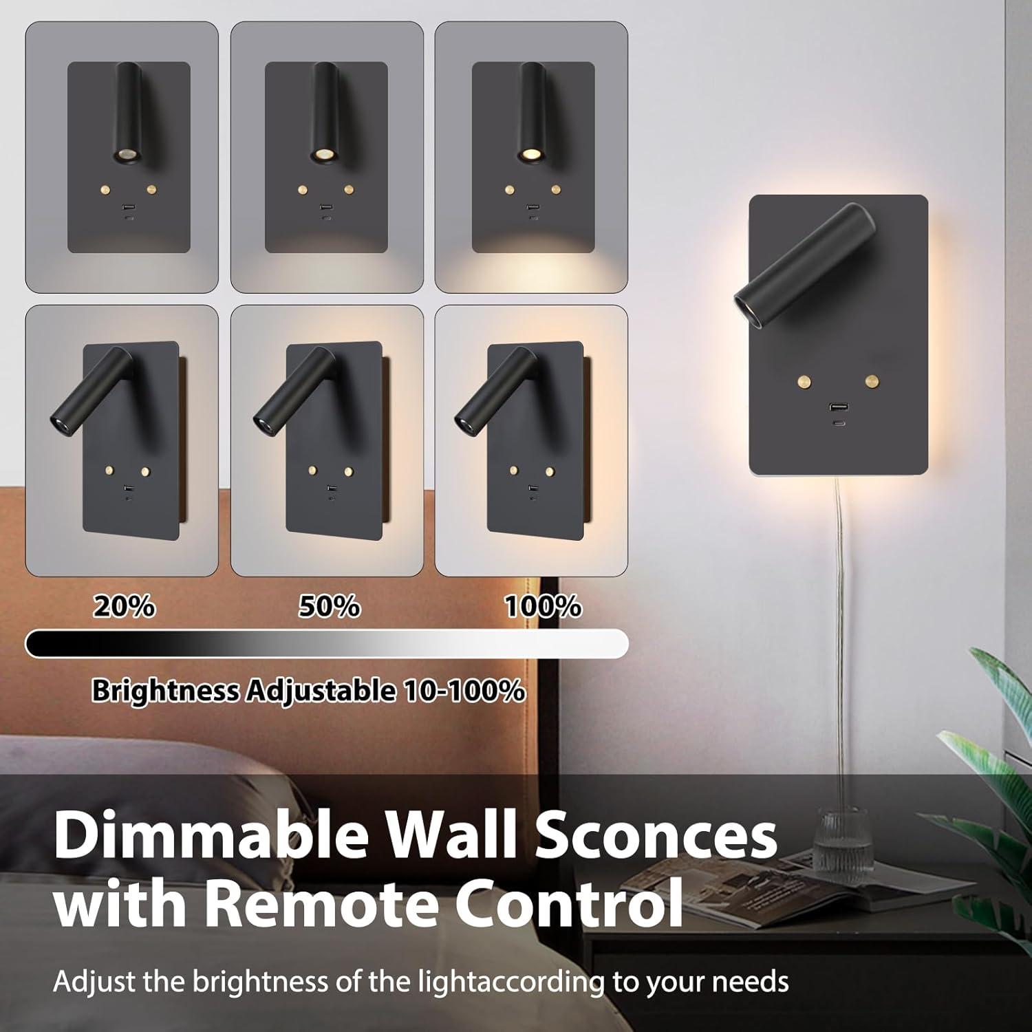 Luz de Lectura Montada en Pared ZEROUNO LED con USB Negro