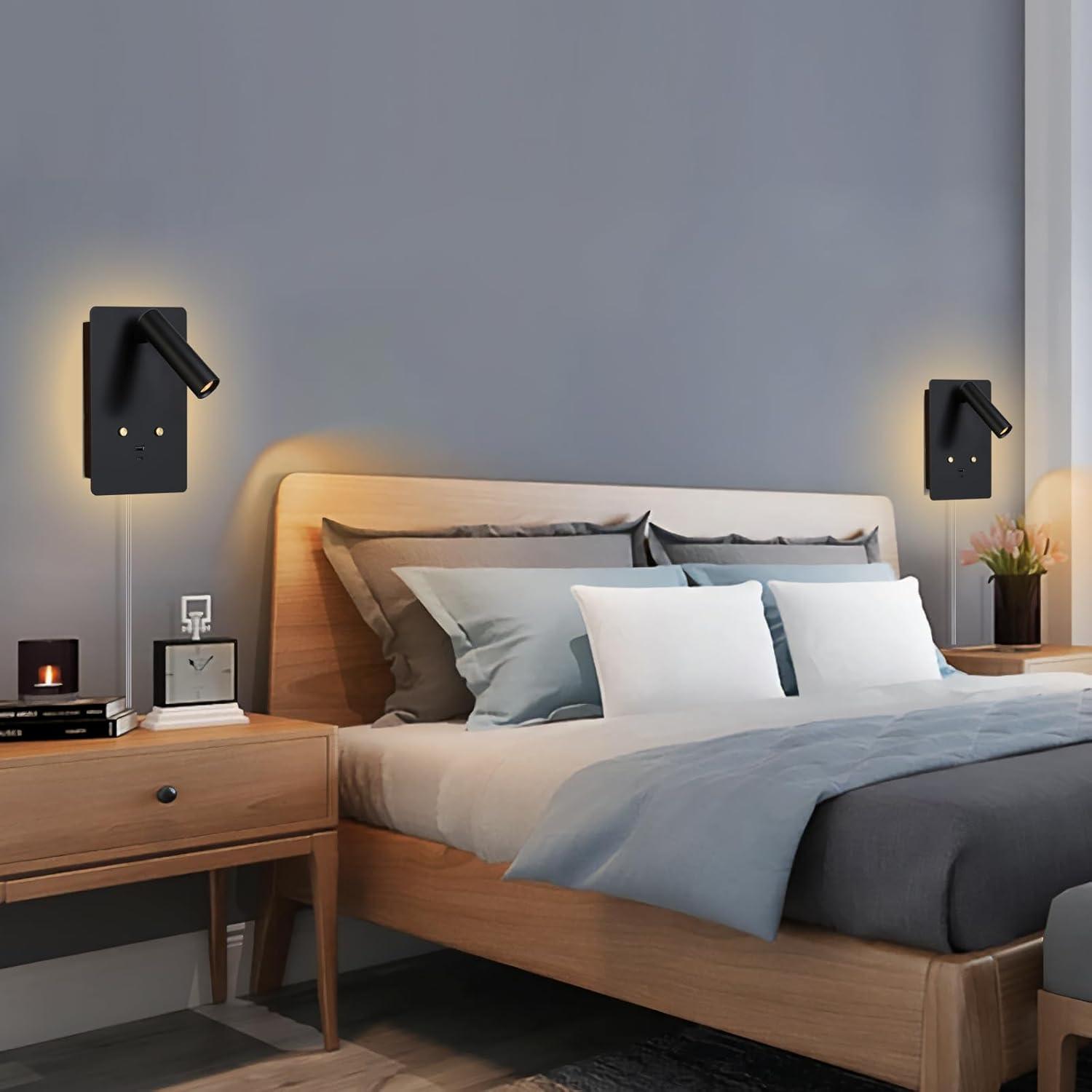 Luz de Lectura Montada en Pared ZEROUNO LED con USB Negro