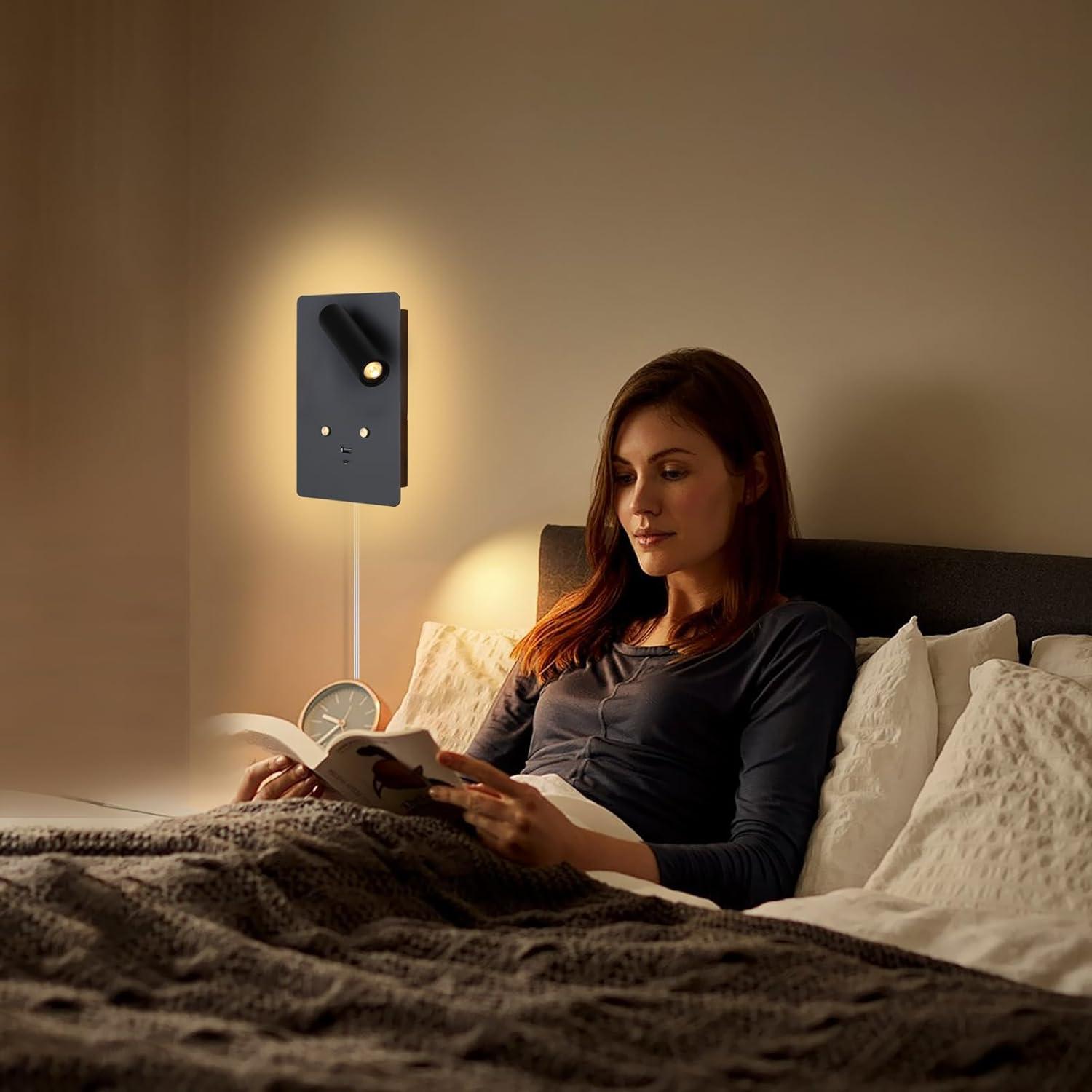 Luz de Lectura Montada en Pared ZEROUNO LED con USB Negro