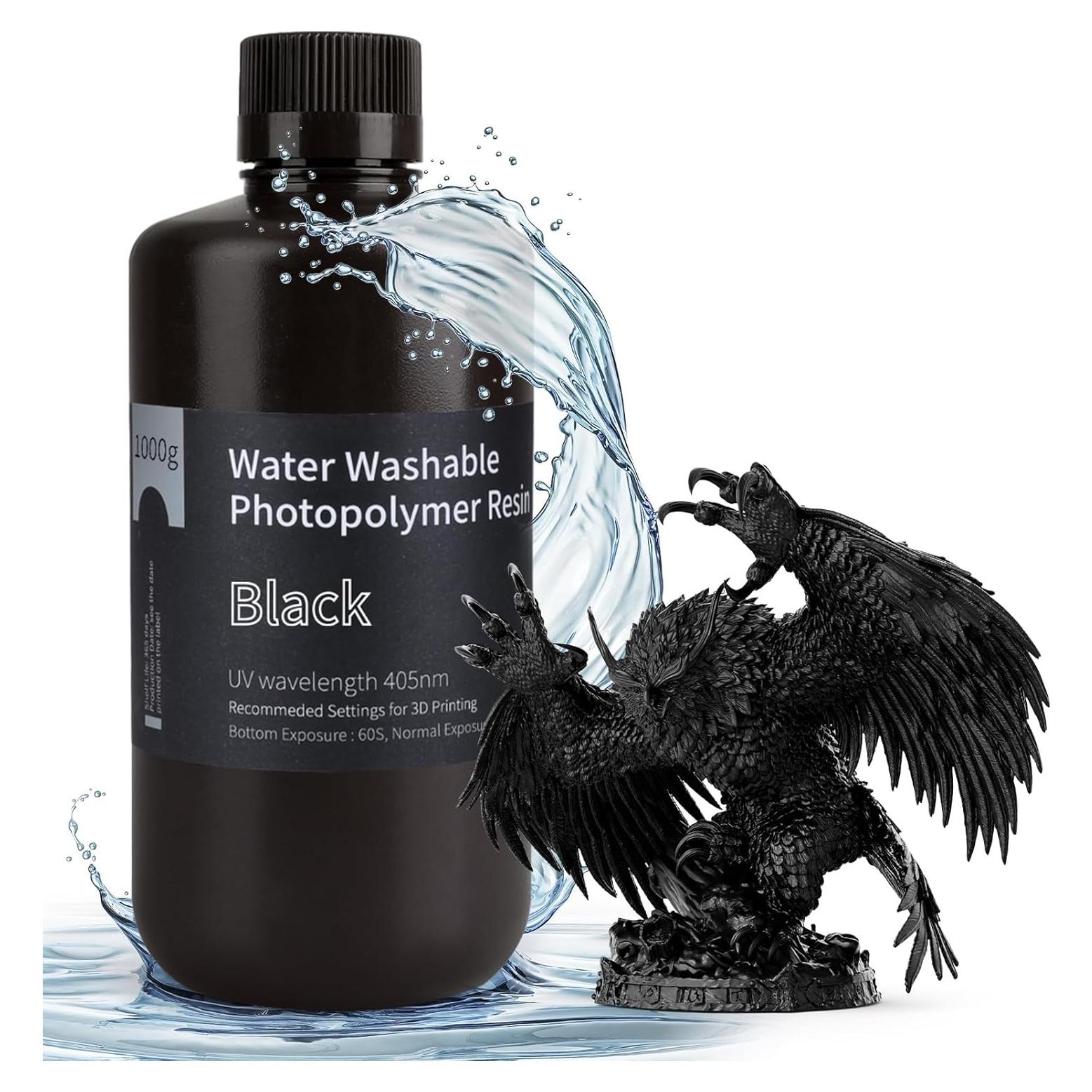 Resina 3D Lavable con Agua ELEGOO 1000g Negro para Impresoras