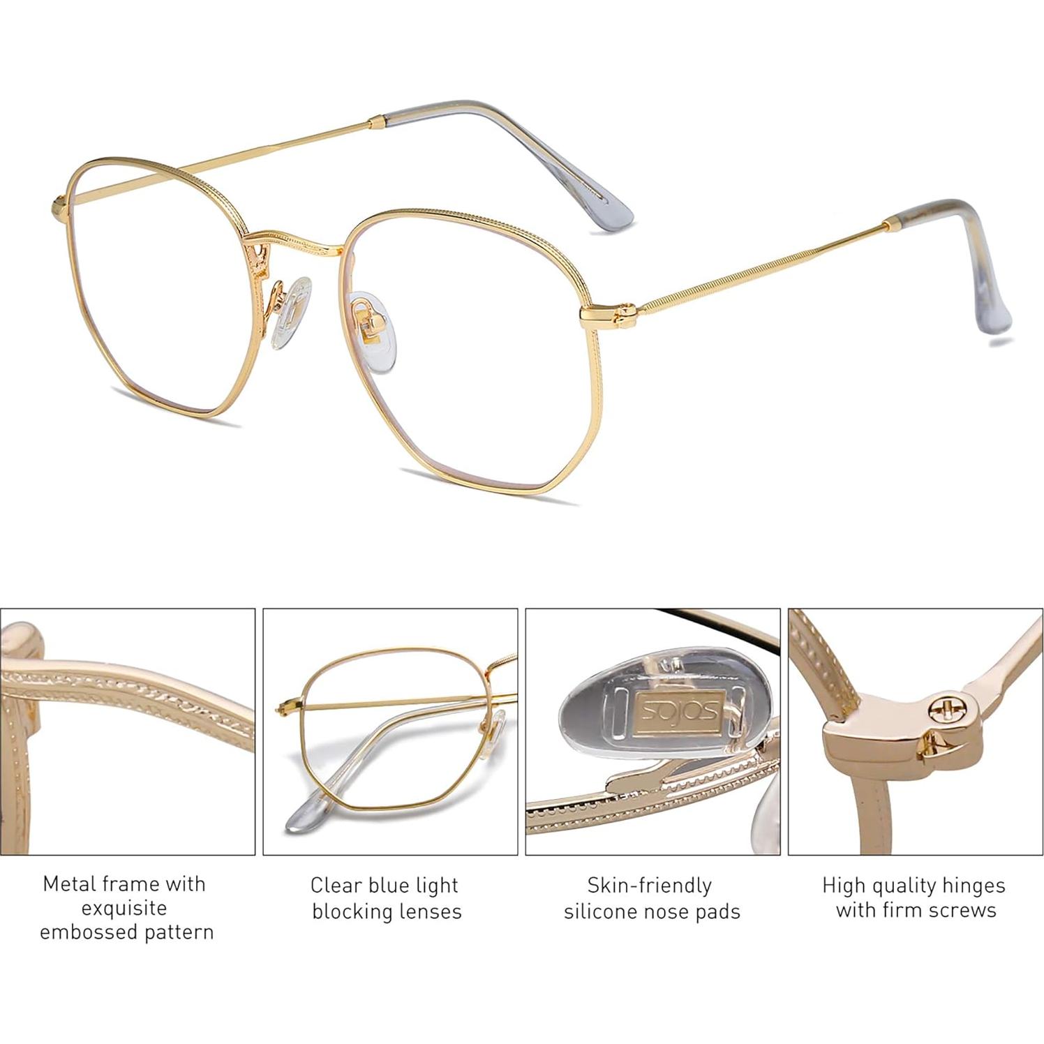 Gafas de Bloqueo de Luz Azul SOJOS SJ5036 Marco Dorado