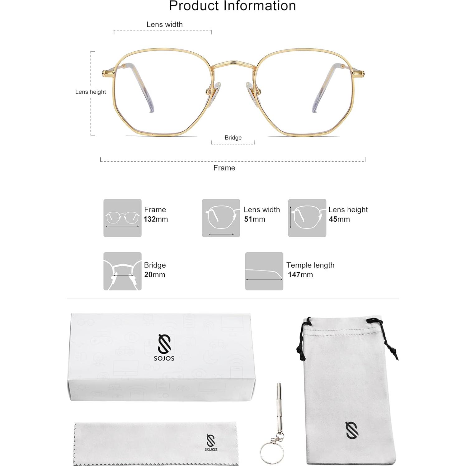 Gafas de Bloqueo de Luz Azul SOJOS SJ5036 Marco Dorado