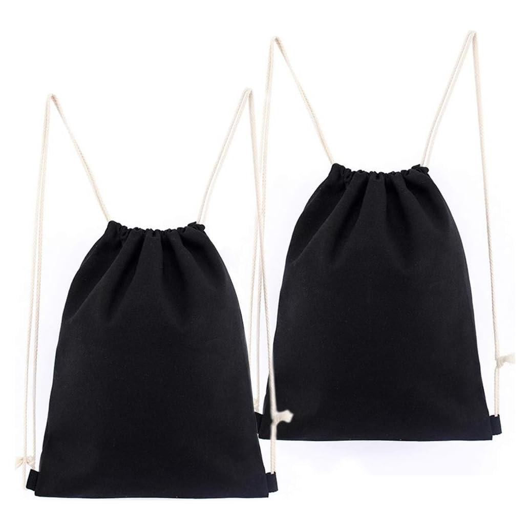 Mochila de Cuerda de Lienzo de Algodón Pack de 2 - Negro