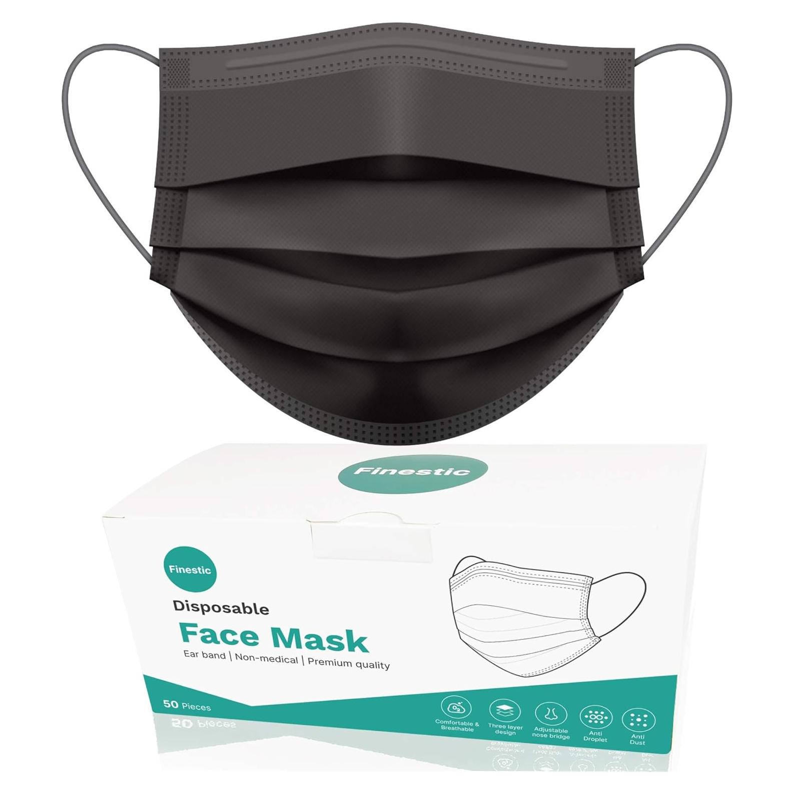 Mascarillas Desechables 3 Capas Finestic - 50 Pcs Negras