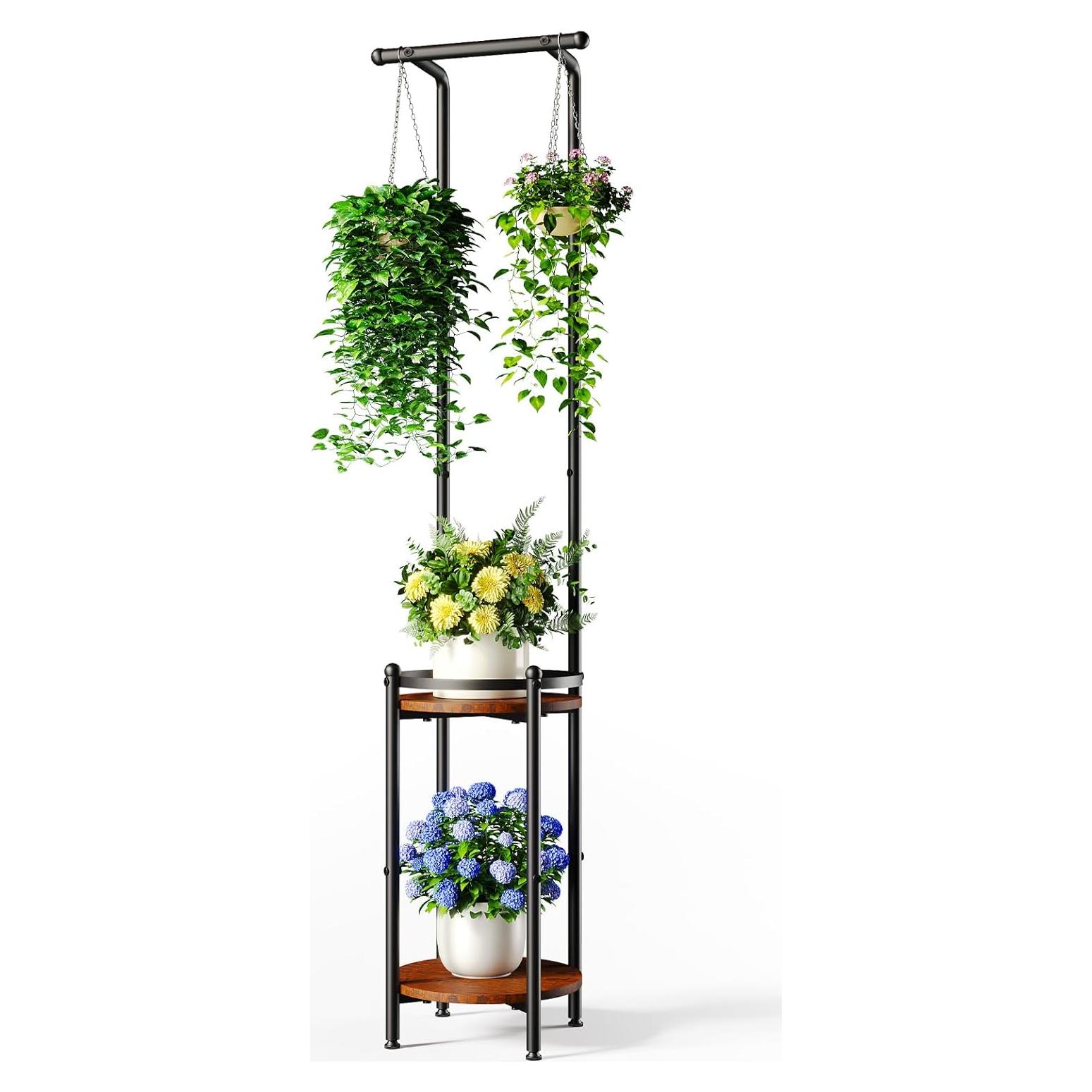 Soporte de Plantas Homsorout 3 Niveles Metalico Marrón y Negro