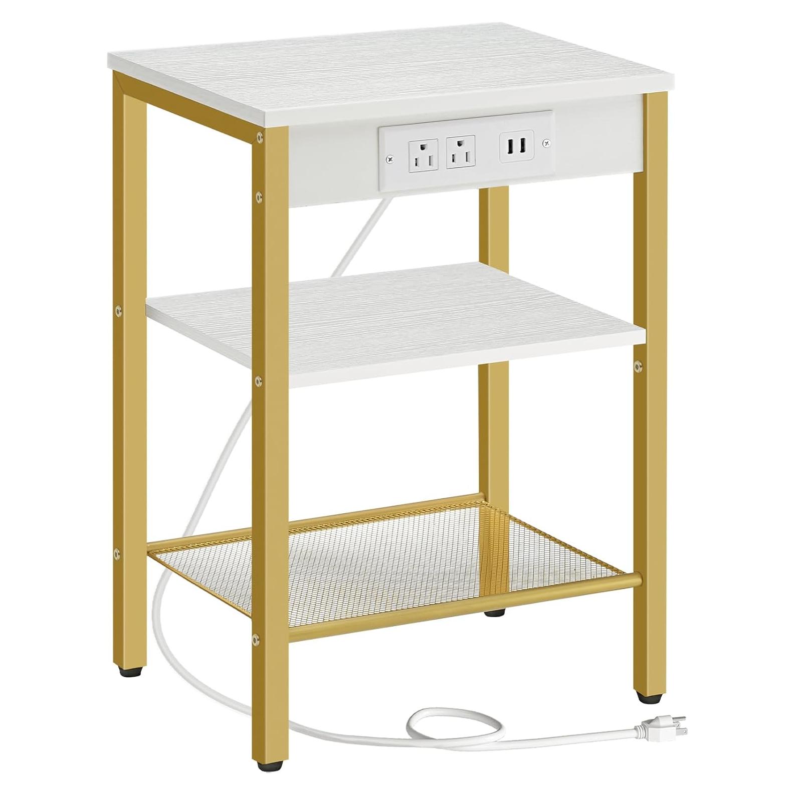 Mesa Lateral HOOBRO DW112BZ01G1 con Carga USB y 3 Estantes