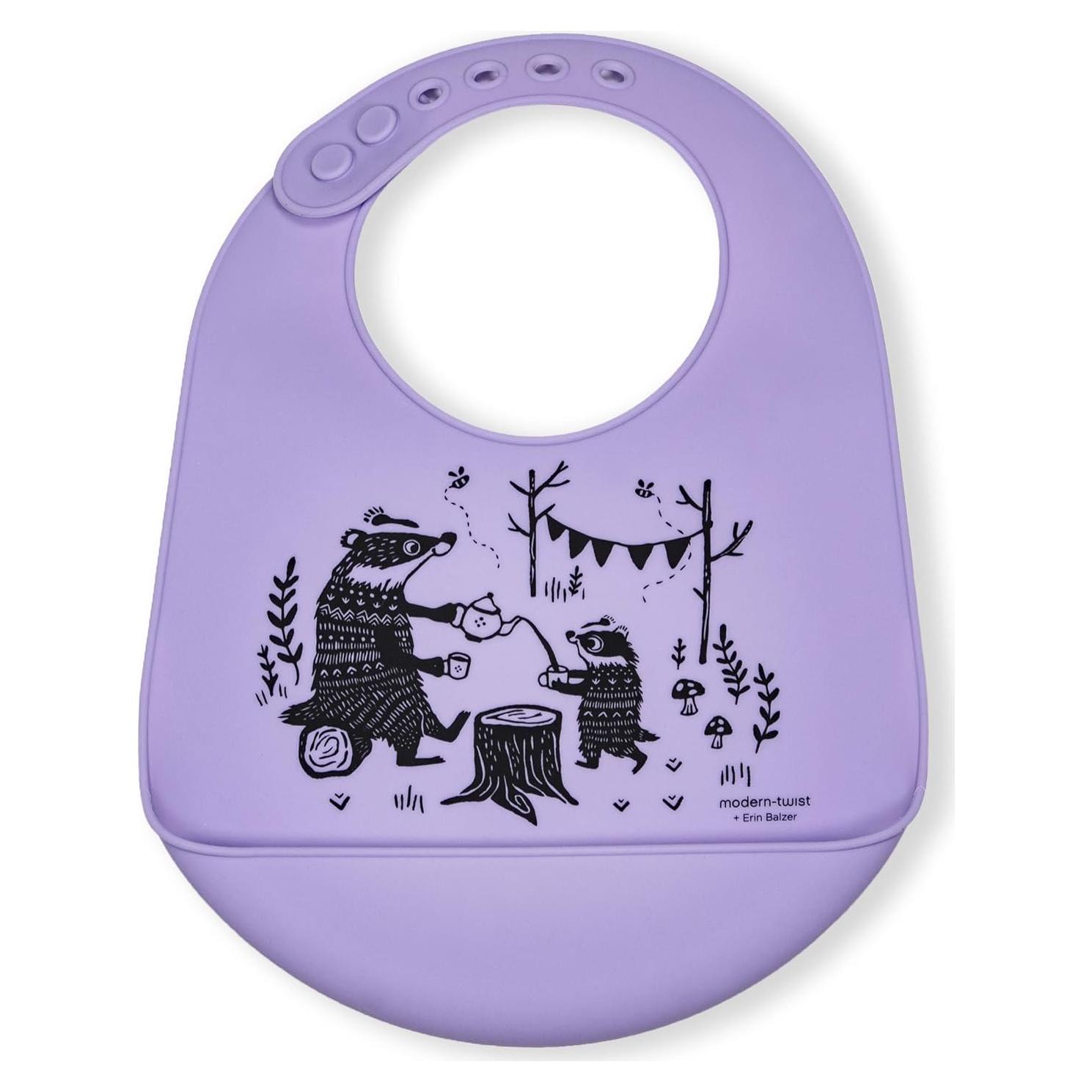 Babero Bucket Silicona Grado Alimenticio Familia Tejón - Lavanda