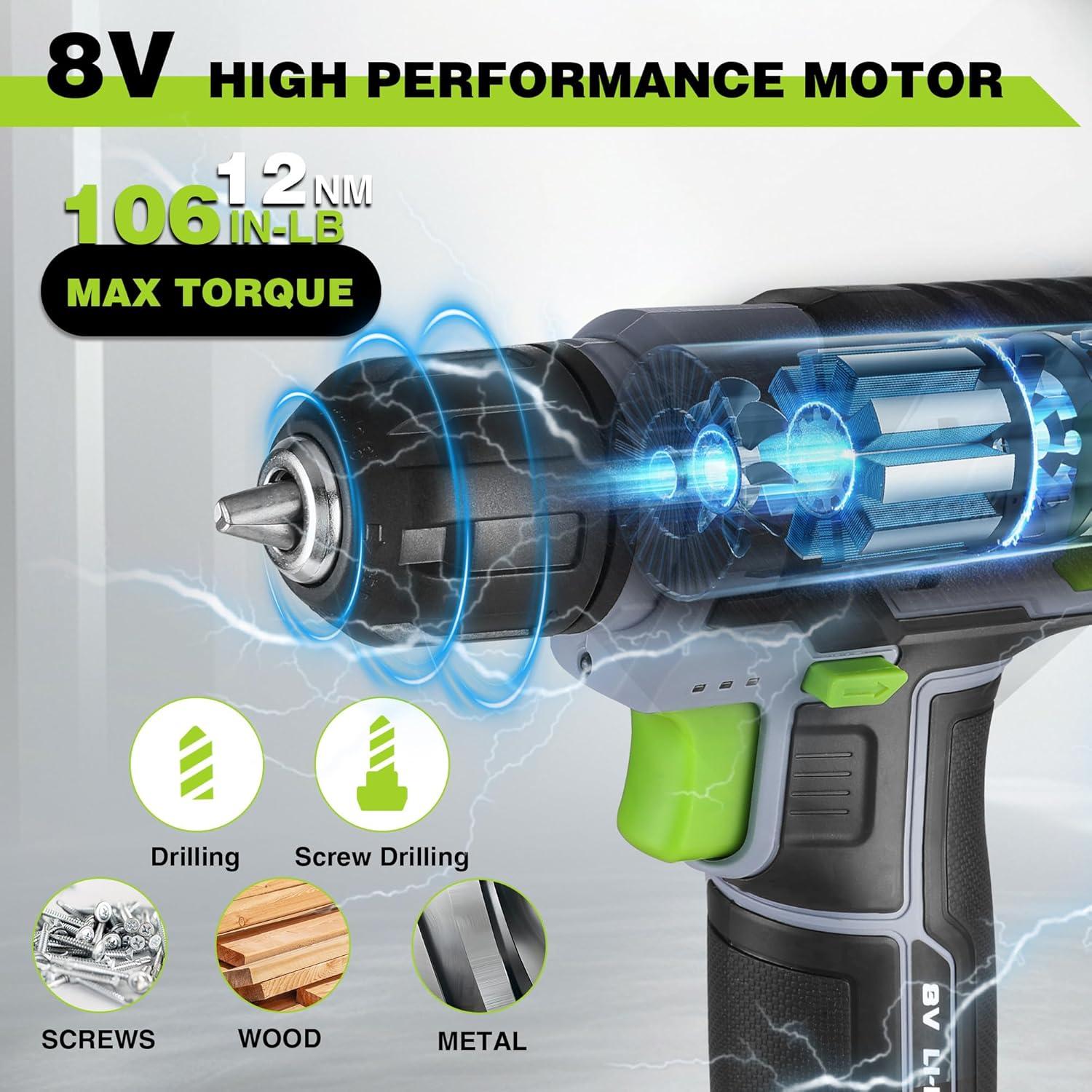 Taladro Inalámbrico WORKPRO 8V con 53 Piezas y Cargador