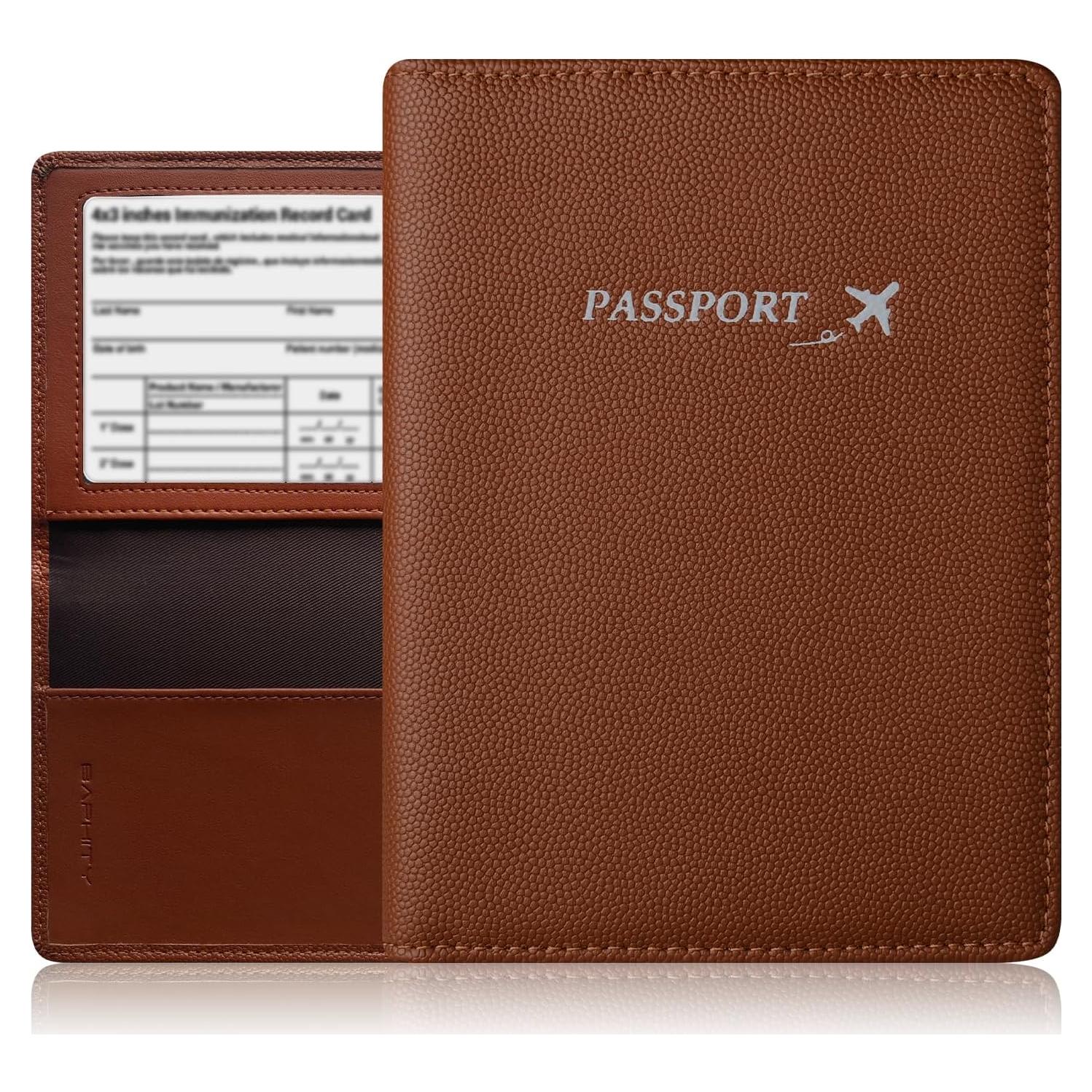 Funda de Pasaporte de Cuero Genuino Baphity con Bloqueo RFID