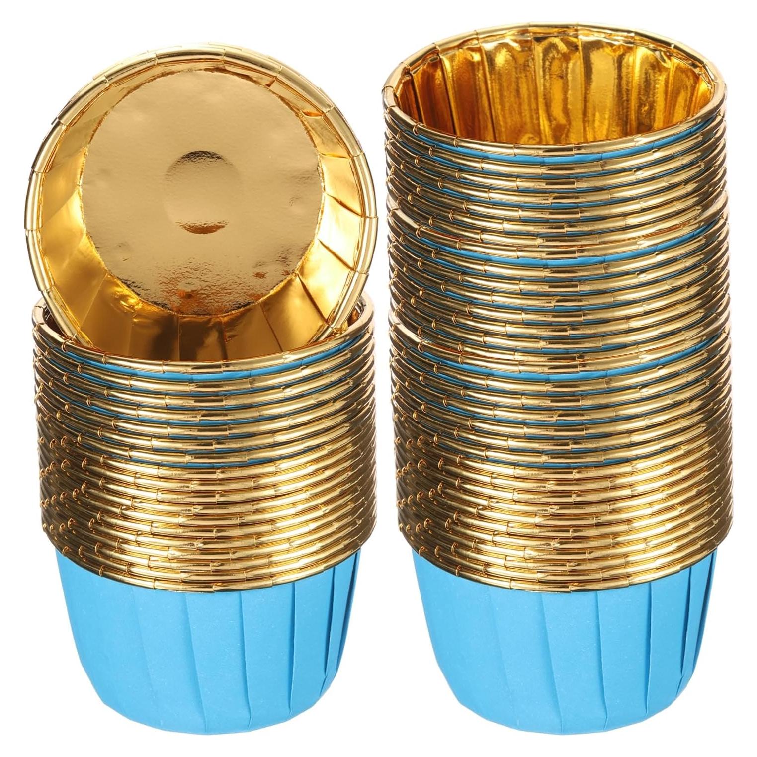 Forros de Cupcake Antigrasa uxcell 50Pcs Azul/Oro 6.5cm