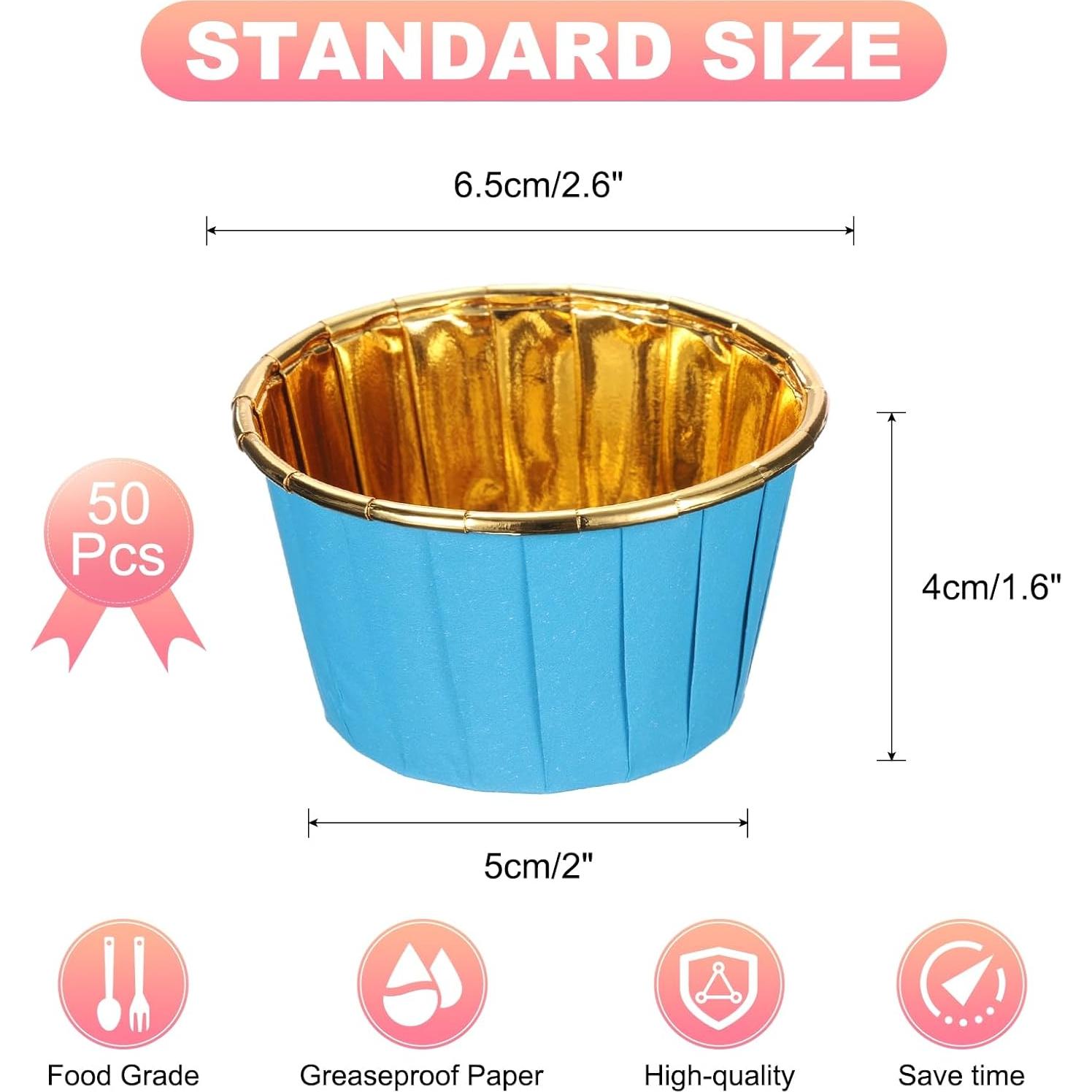 Forros de Cupcake Antigrasa uxcell 50Pcs Azul/Oro 6.5cm