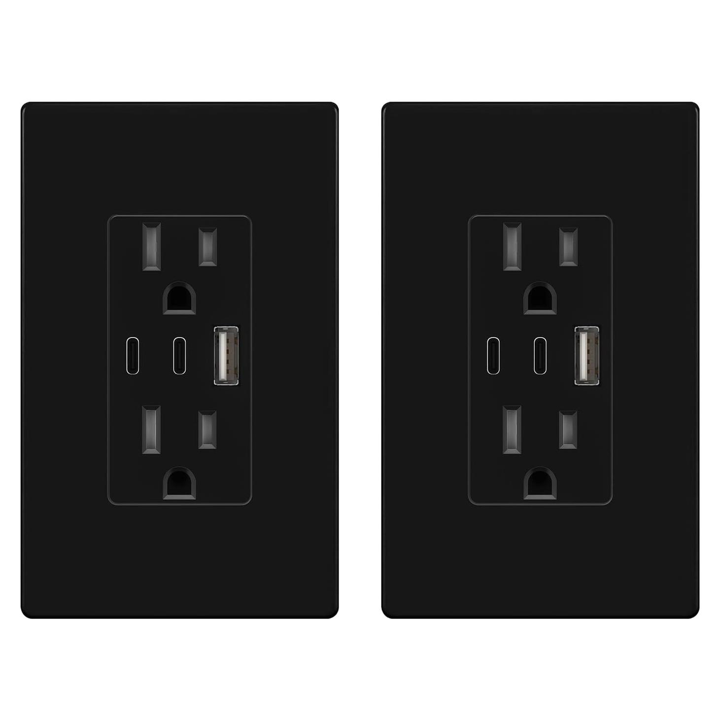Enchufe USB TOPGREENER 15A 4.2A 3 Puertos Tipo C y A Negro