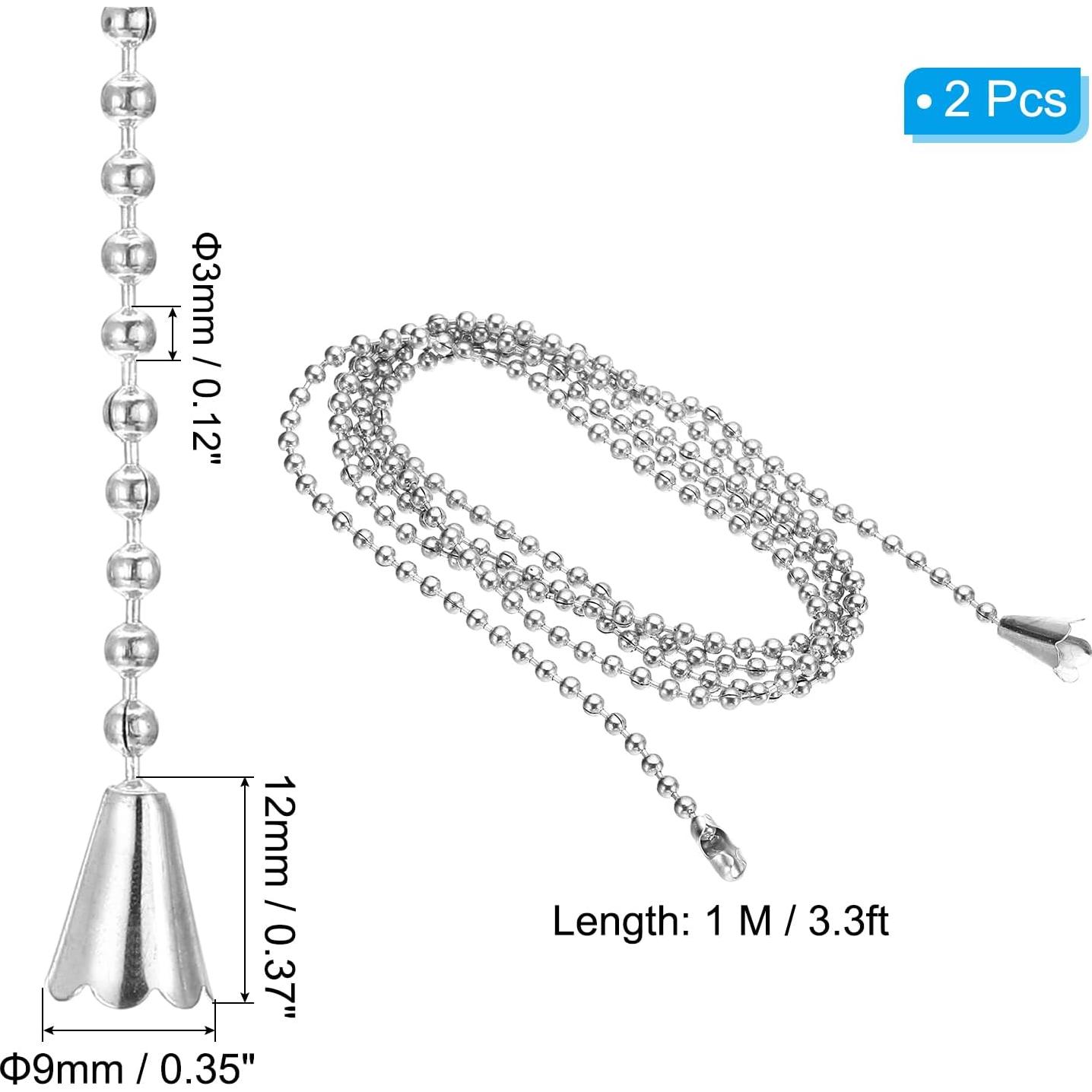 Cadena de Tirar para Ventilador de Techo PATIKIL 1m Plateada - 2 Pcs
