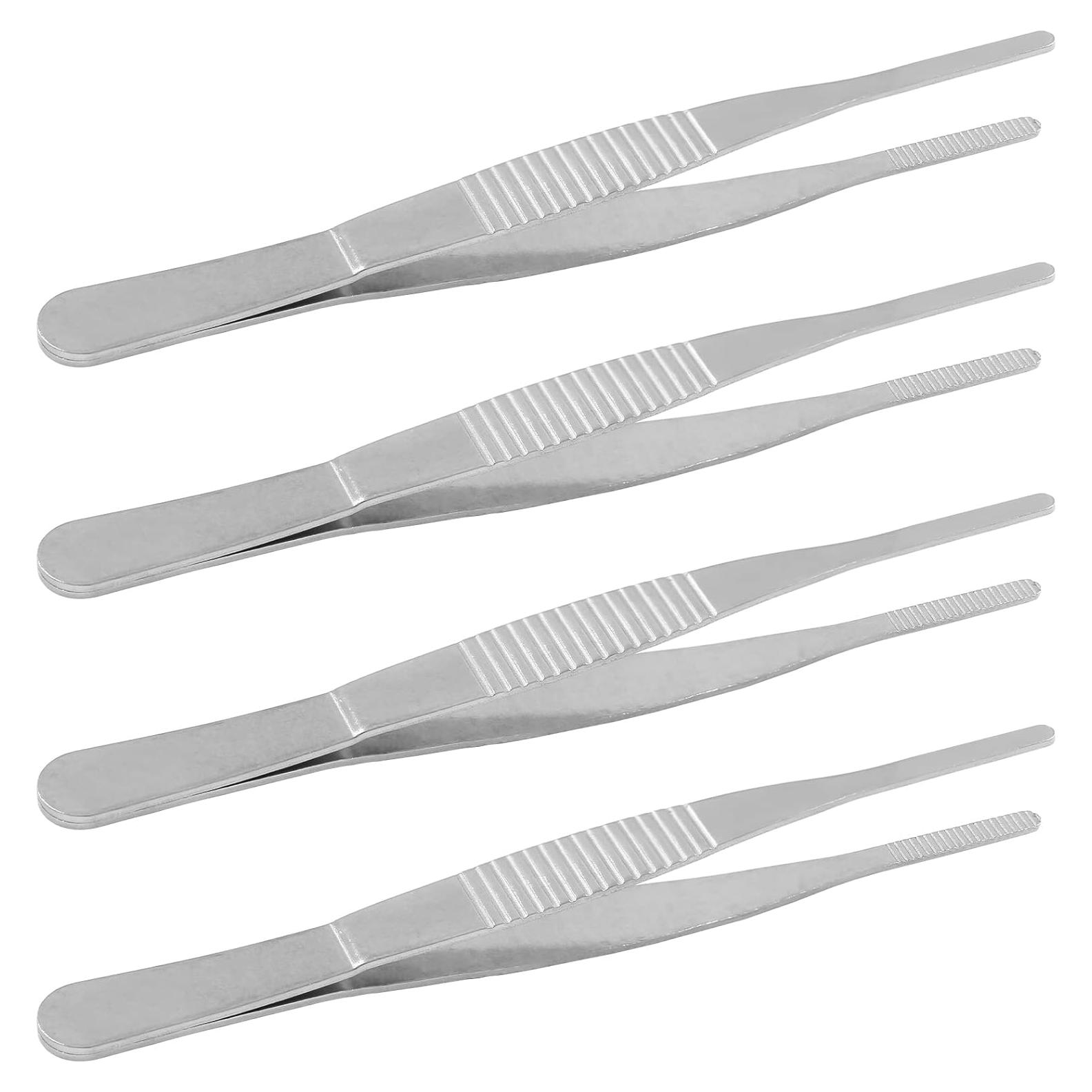 4 Pinzas de Acero Inoxidable 125 mm con Puntas Serradas