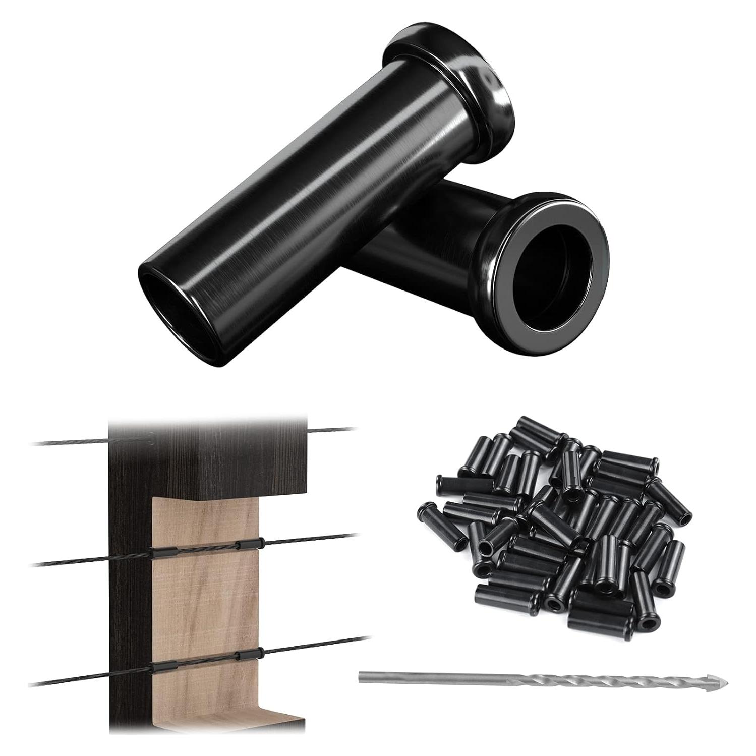 Muzata 40 Pack Protector de Cable 1/8" Acero Inoxidable Negro