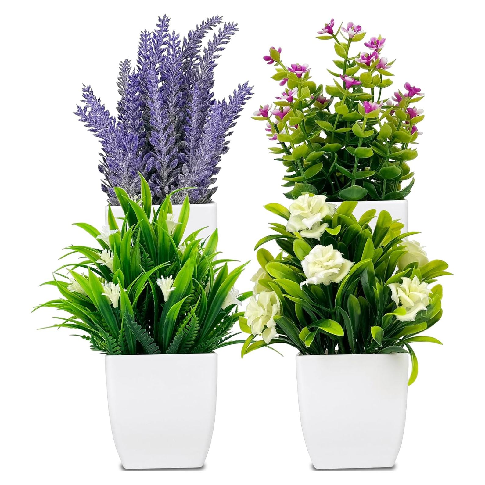 Juego de 4 Plantas Artificiales DCECDWD en Macetas Blancas