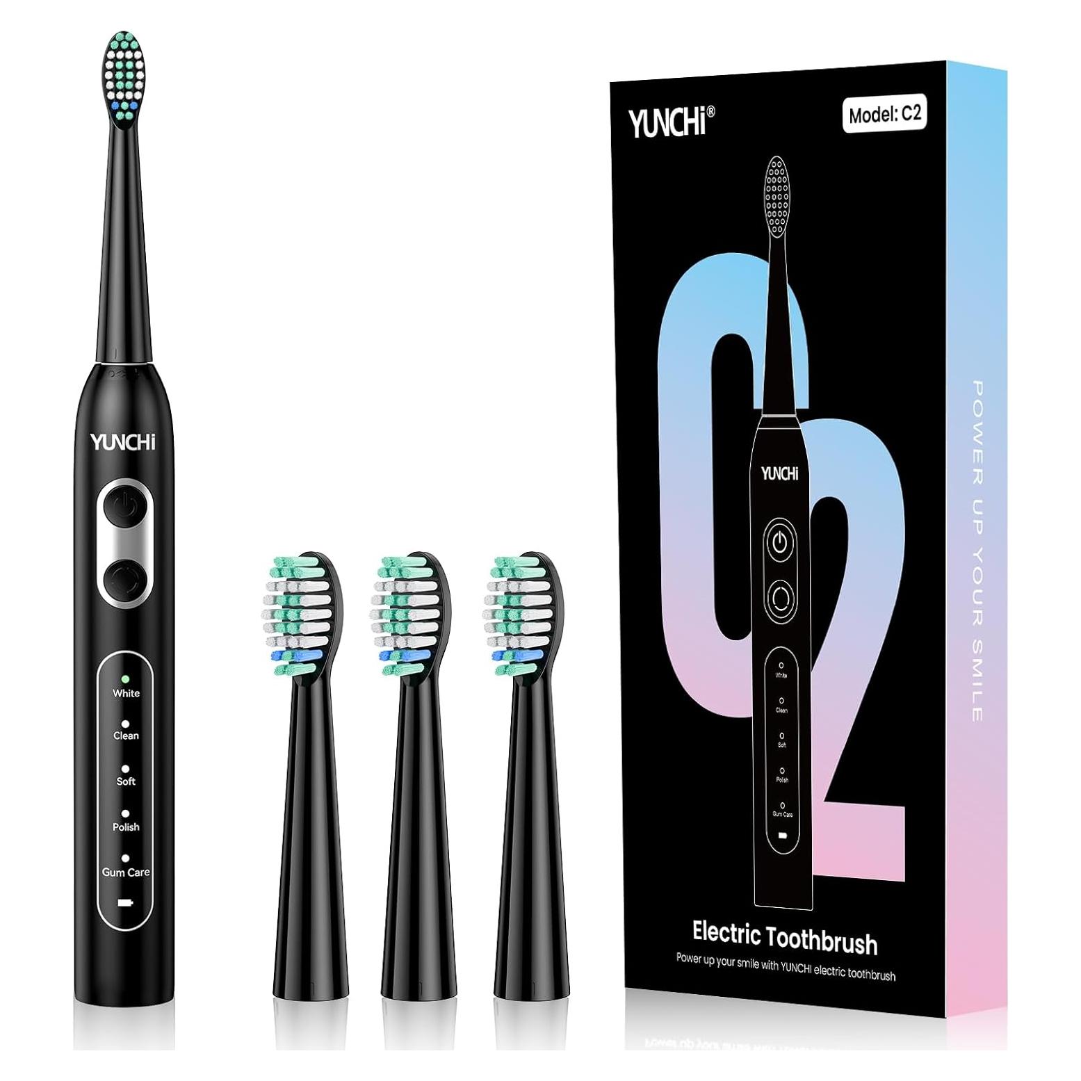 Cepillo de Dientes Eléctrico YUNCHI Sonic Negro 5 Modos 4 Cabezas