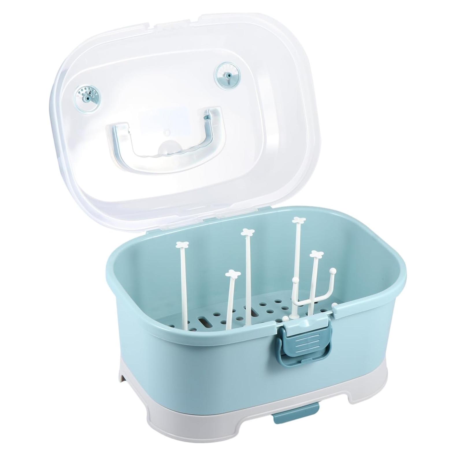 Estante Secar Biberones NUOBESTY Azul con Tapa y Almacenamiento