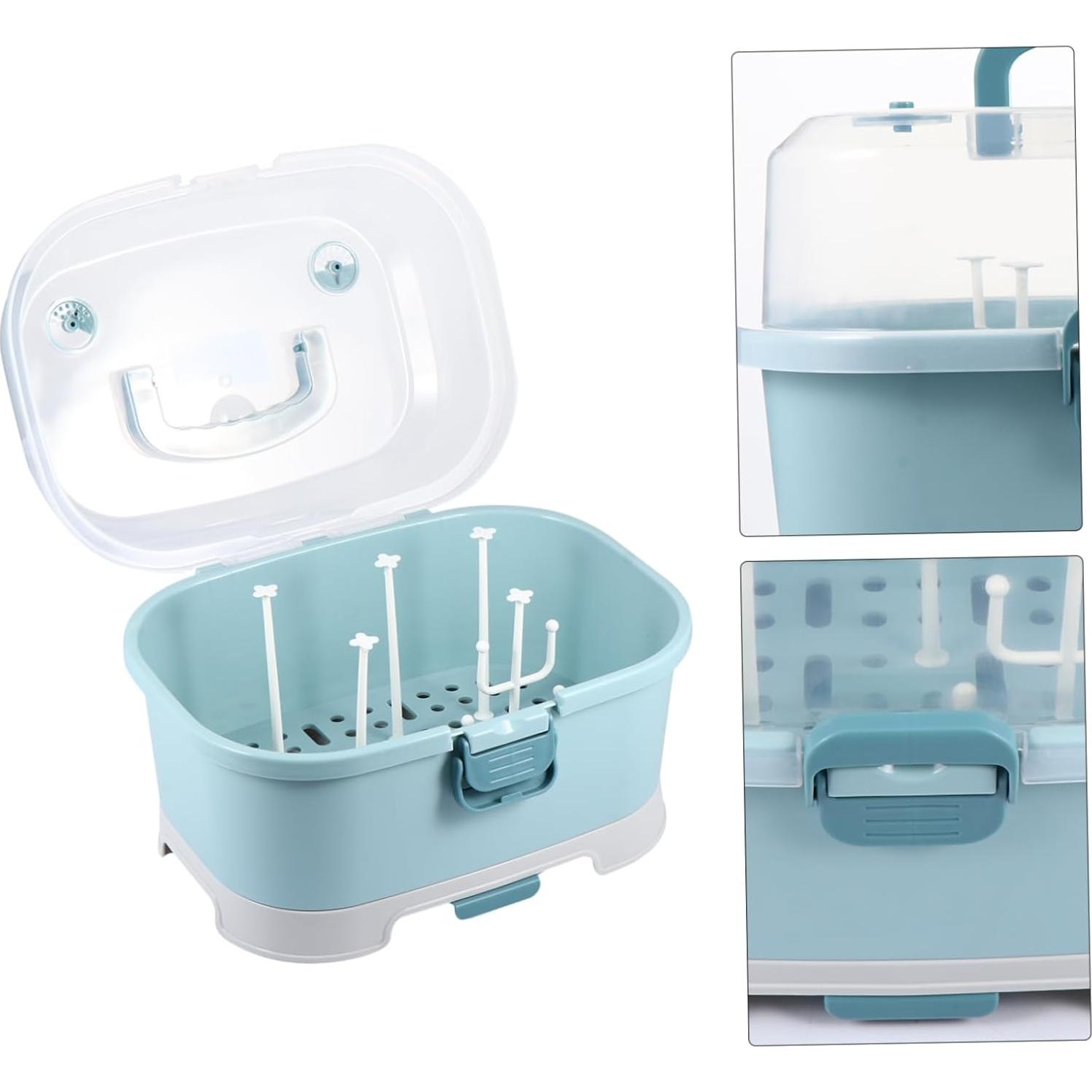 Estante Secar Biberones NUOBESTY Azul con Tapa y Almacenamiento