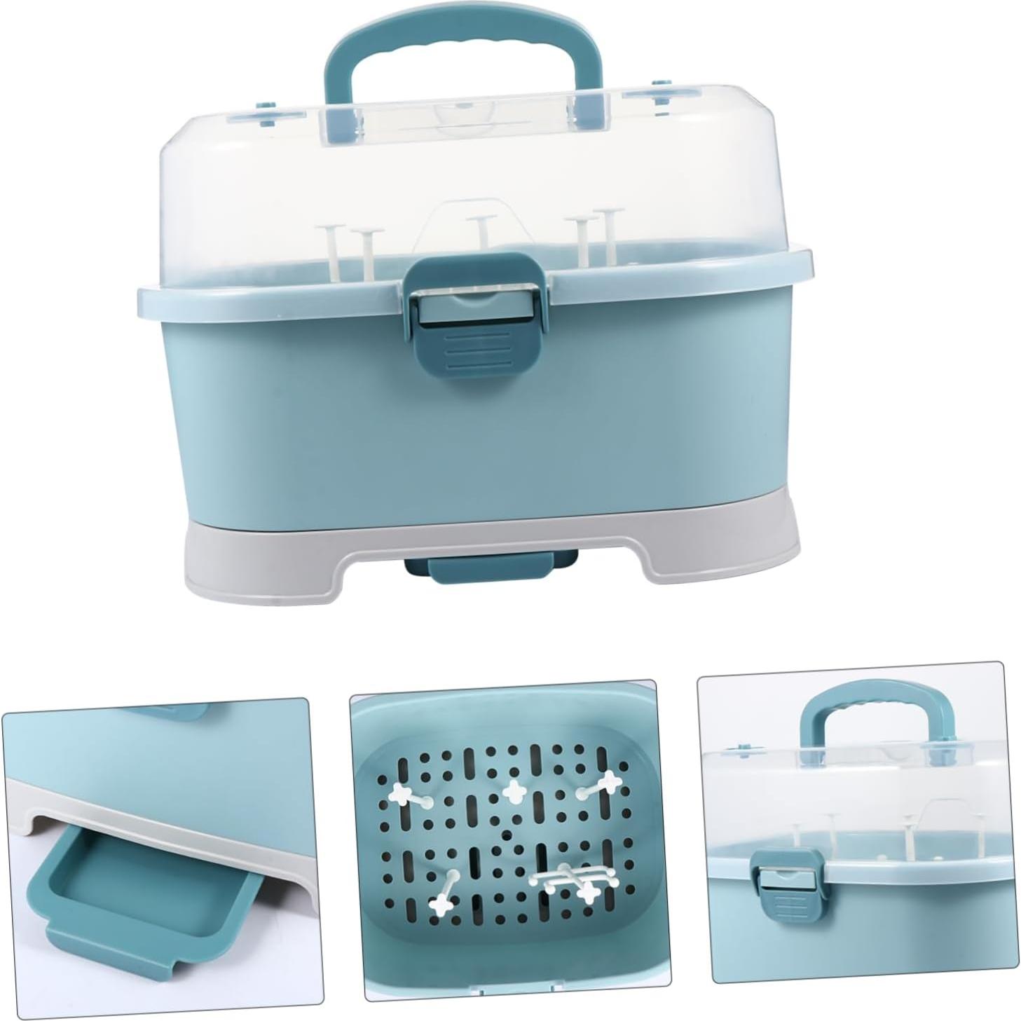 Estante Secar Biberones NUOBESTY Azul con Tapa y Almacenamiento