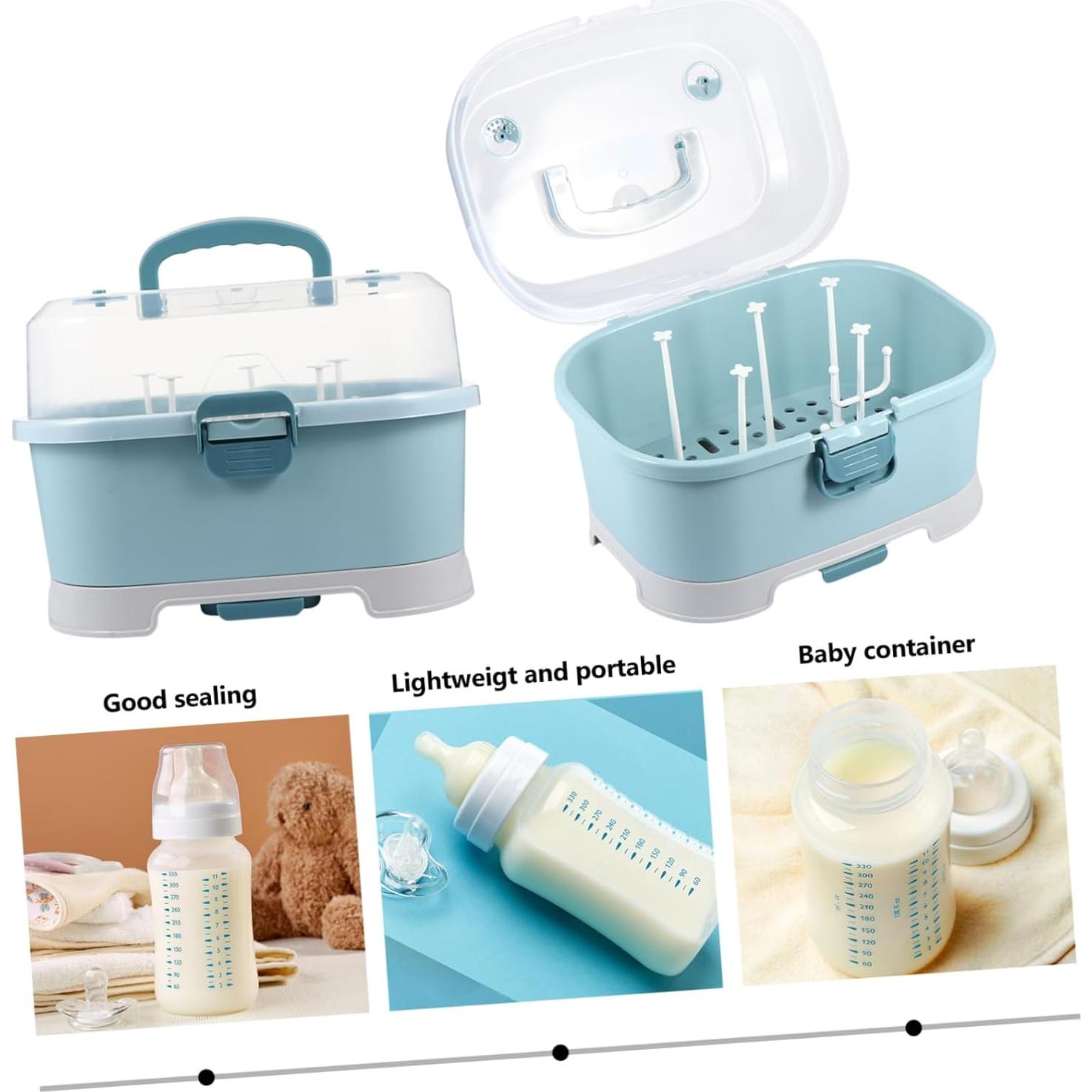 Estante Secar Biberones NUOBESTY Azul con Tapa y Almacenamiento