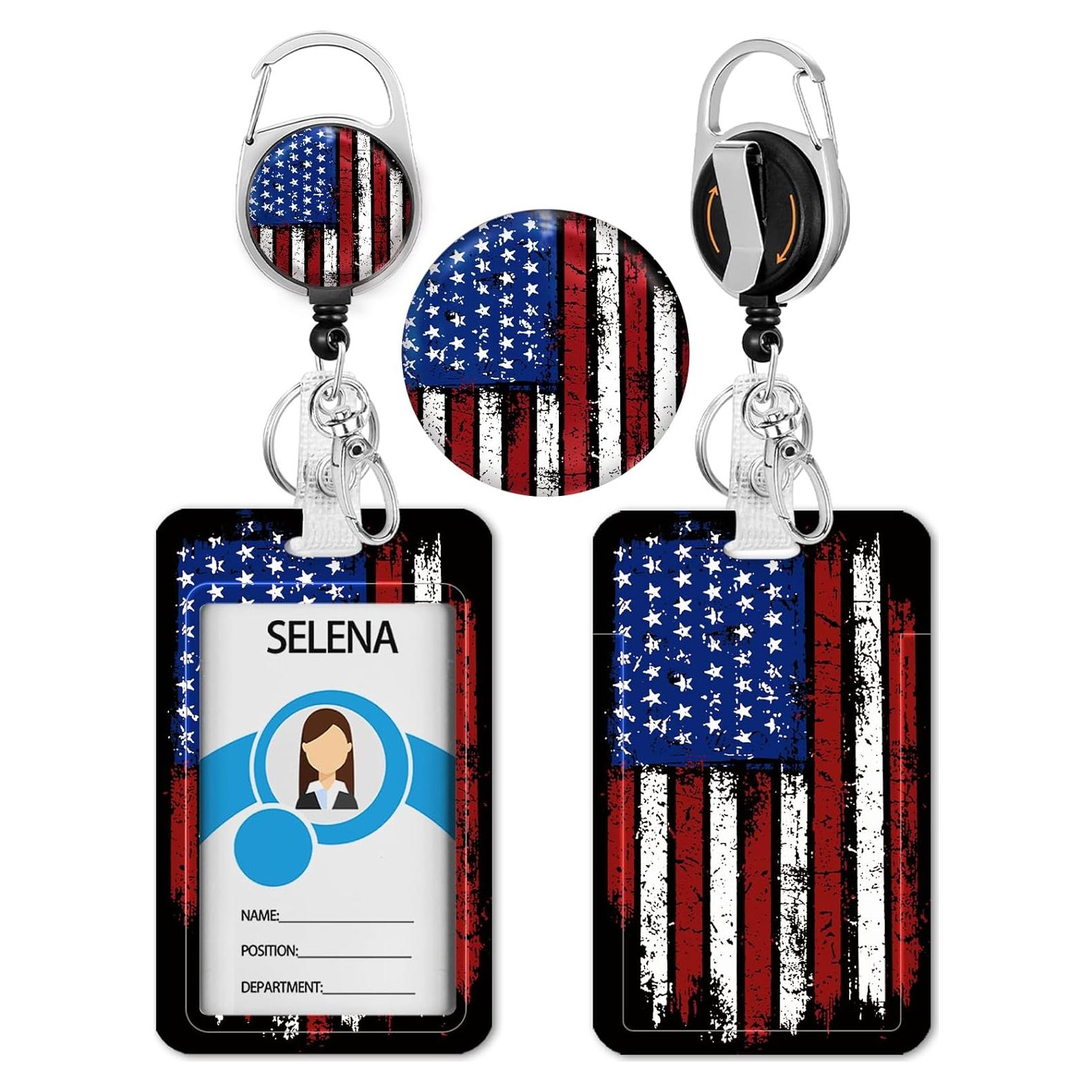 Porta Insignia Retráctil Lebrocoli Bandera Americana ID