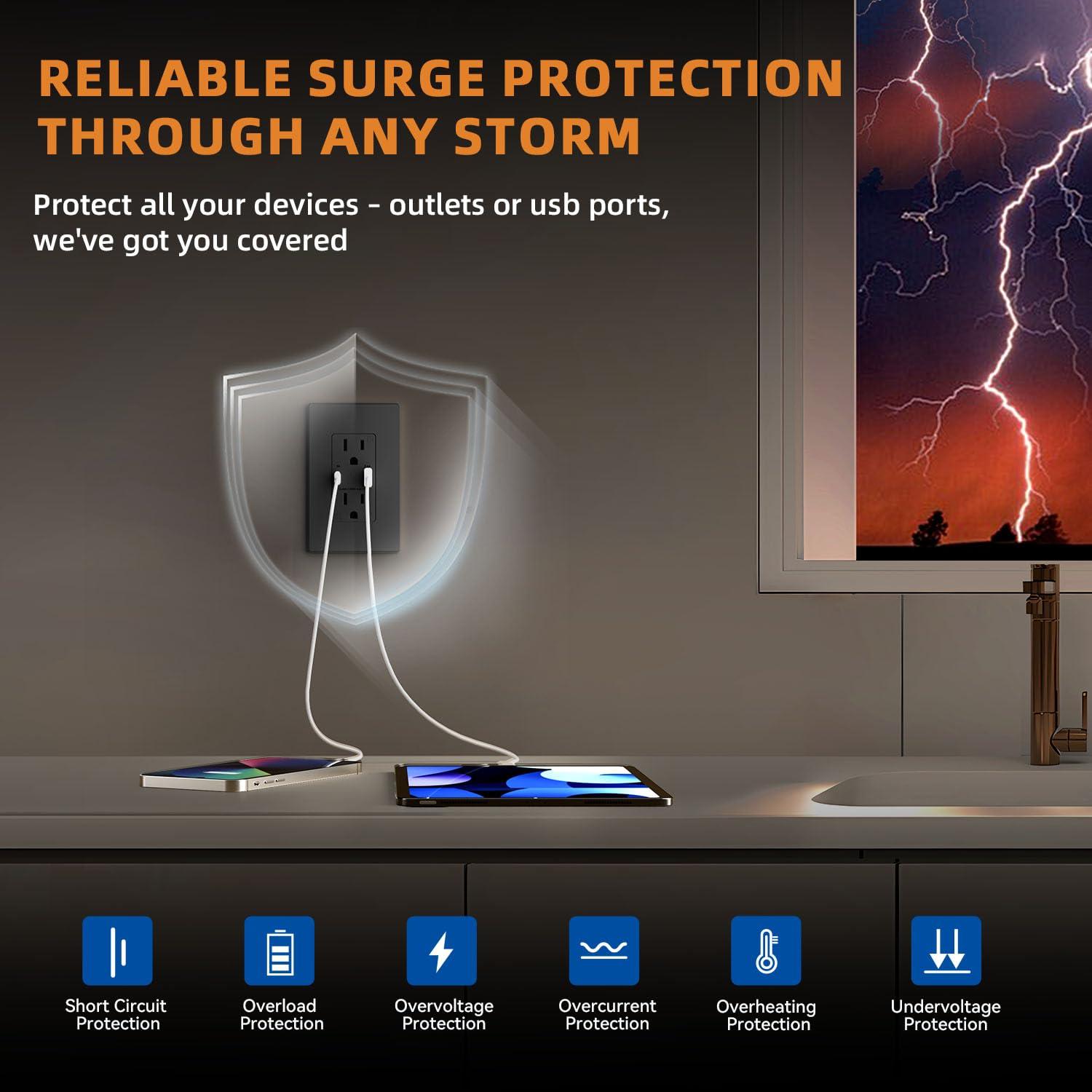 Cargador USB de pared ELEGRP 15A con puertos A y C negro