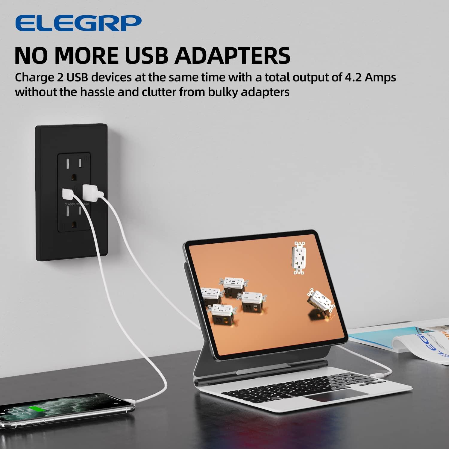 Cargador USB de pared ELEGRP 15A con puertos A y C negro