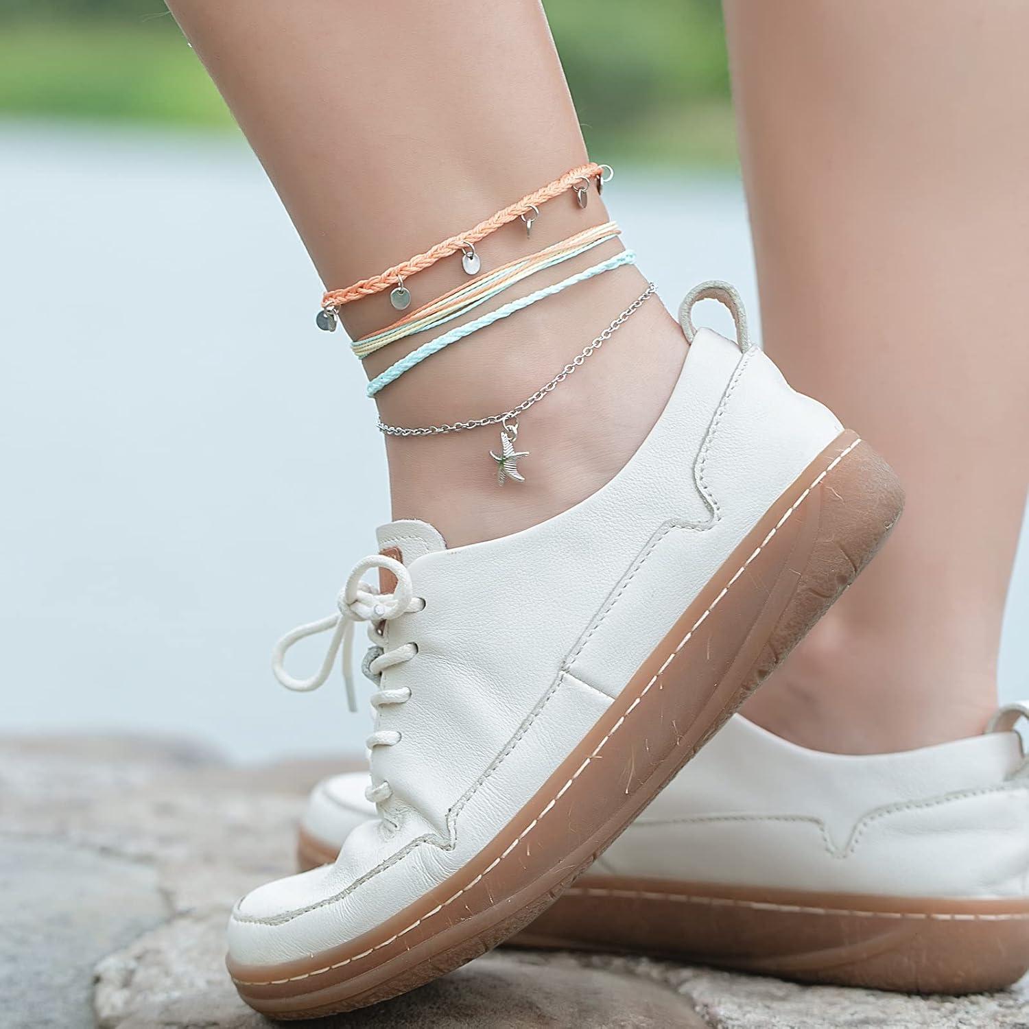 Conjunto de Pulseras de Tobillo Boho Impermeables Coral