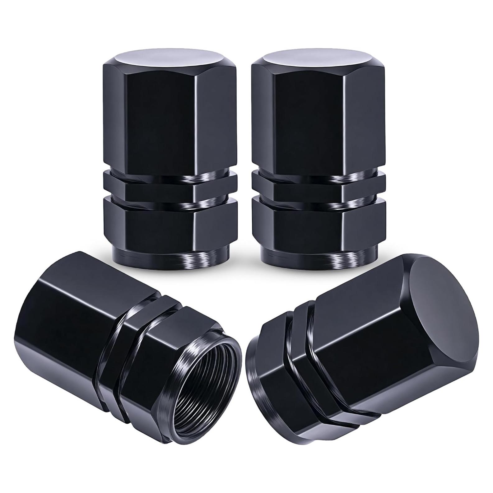 4 Tapones de Válvula de Neumático MEAJOO - Aluminio Negro