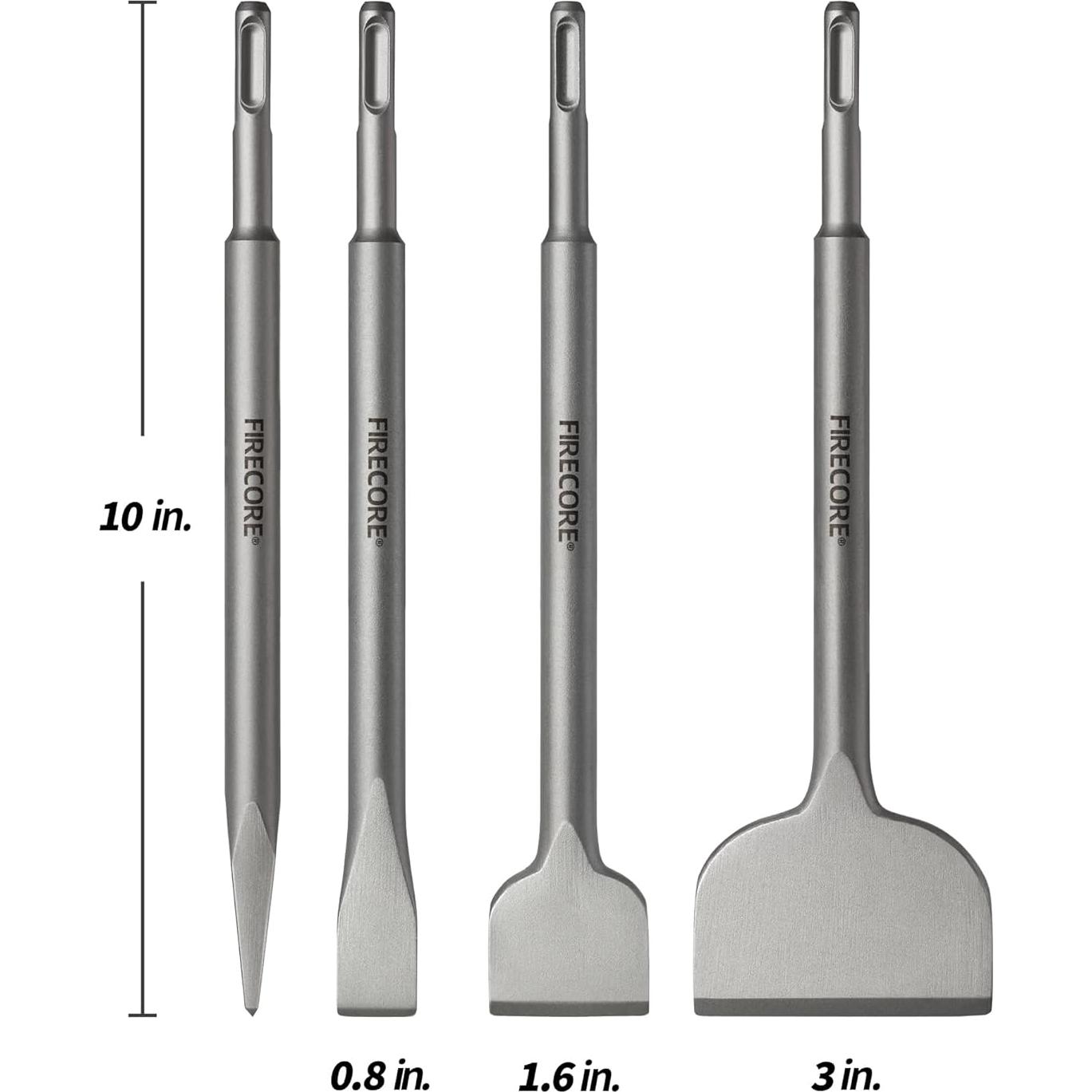 Juego de Cinceles SDS Plus Firecore 4 Piezas Acero 25.4 cm