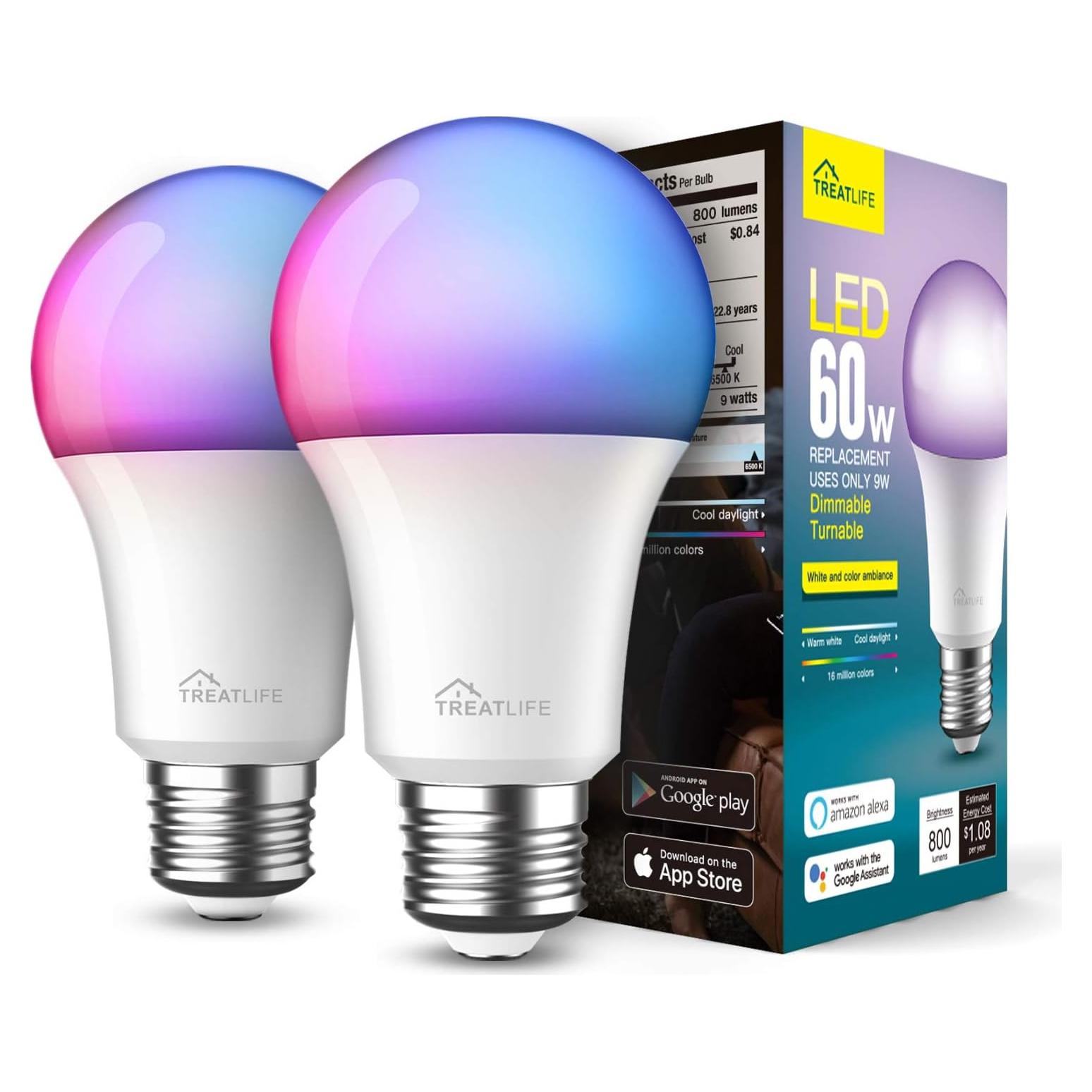 Bombilla Inteligente Treatlife A19 E26 8W Multicolor y Blanca