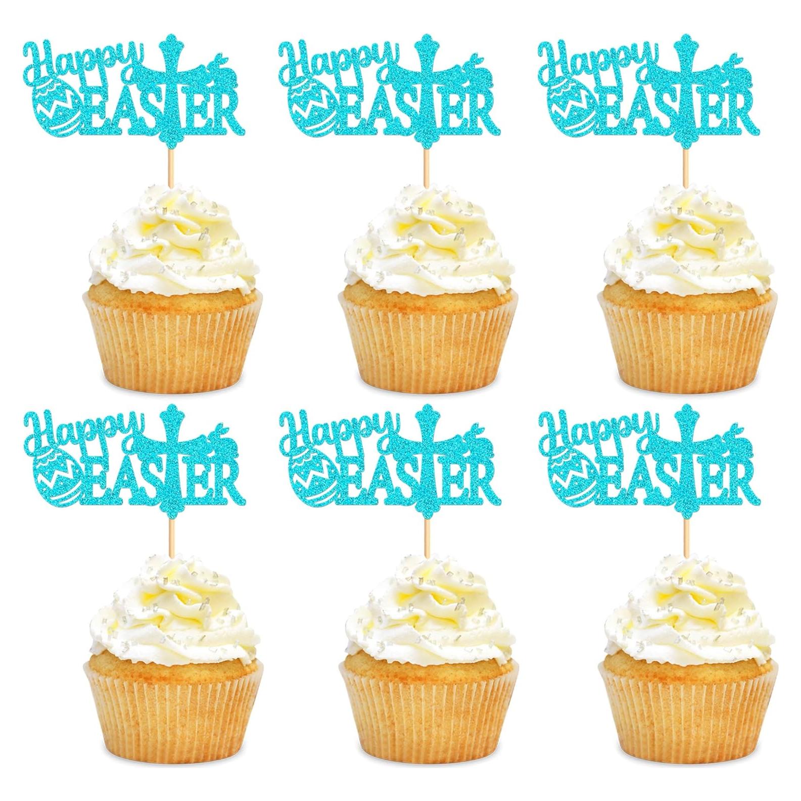 24 Adornos de Cupcake de Pascua Feliz Cyodoos - Conejo y Huevo