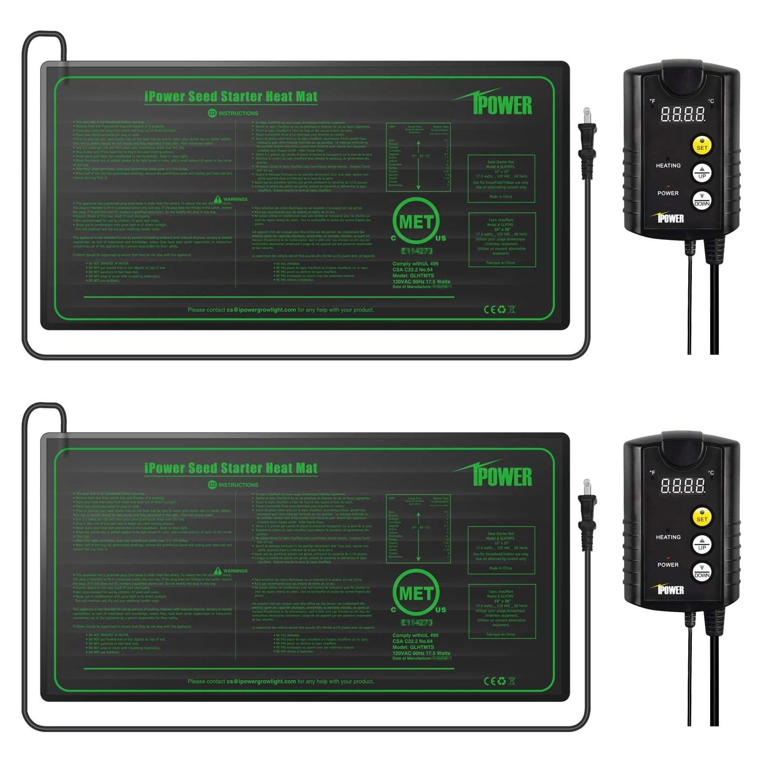 iPower 2 Pack Calentador Hidropónico 27.94x21.08cm con Termostato