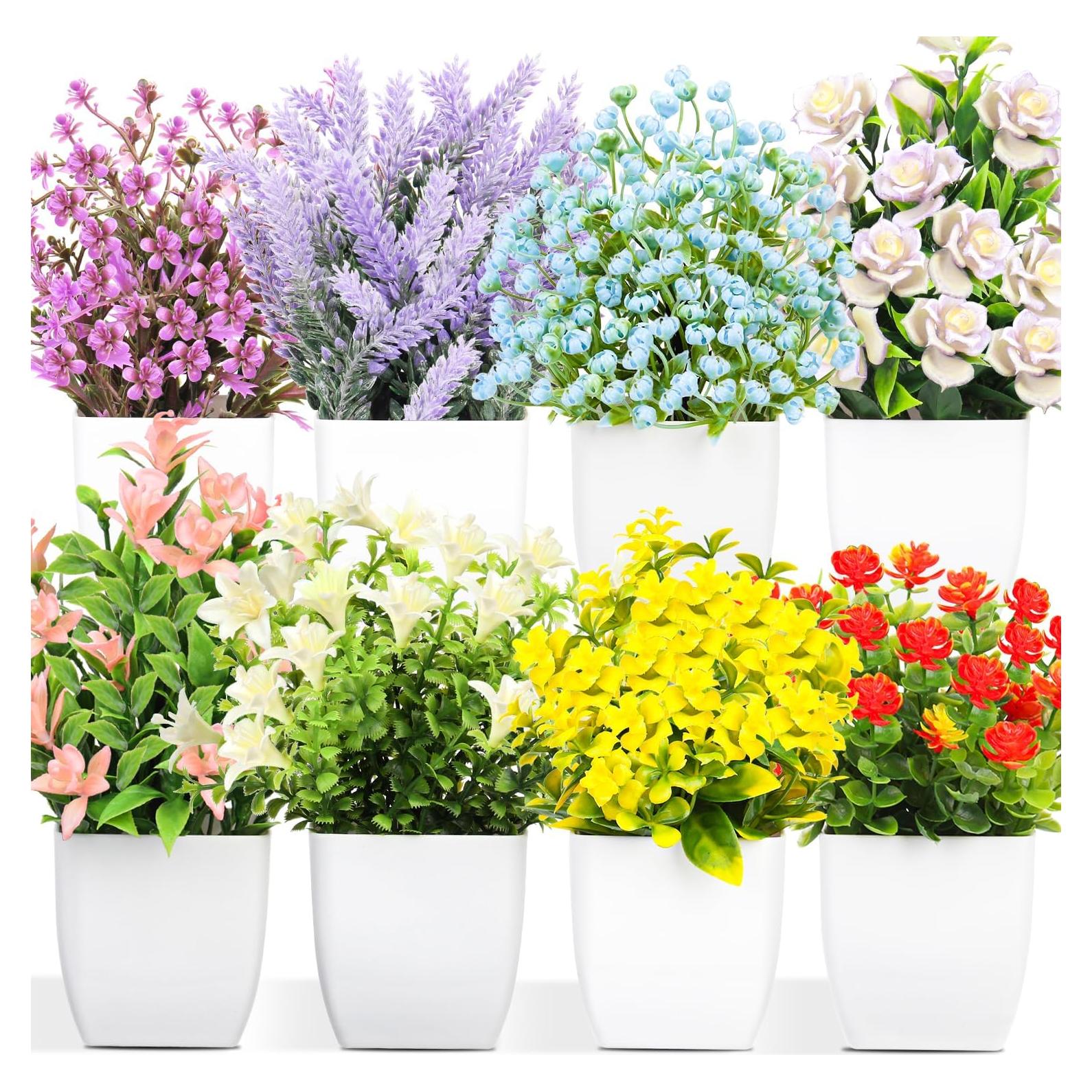 Plantas Artificiales en Maceta LELEE - 8 Pcs Eucalipto Decorativas