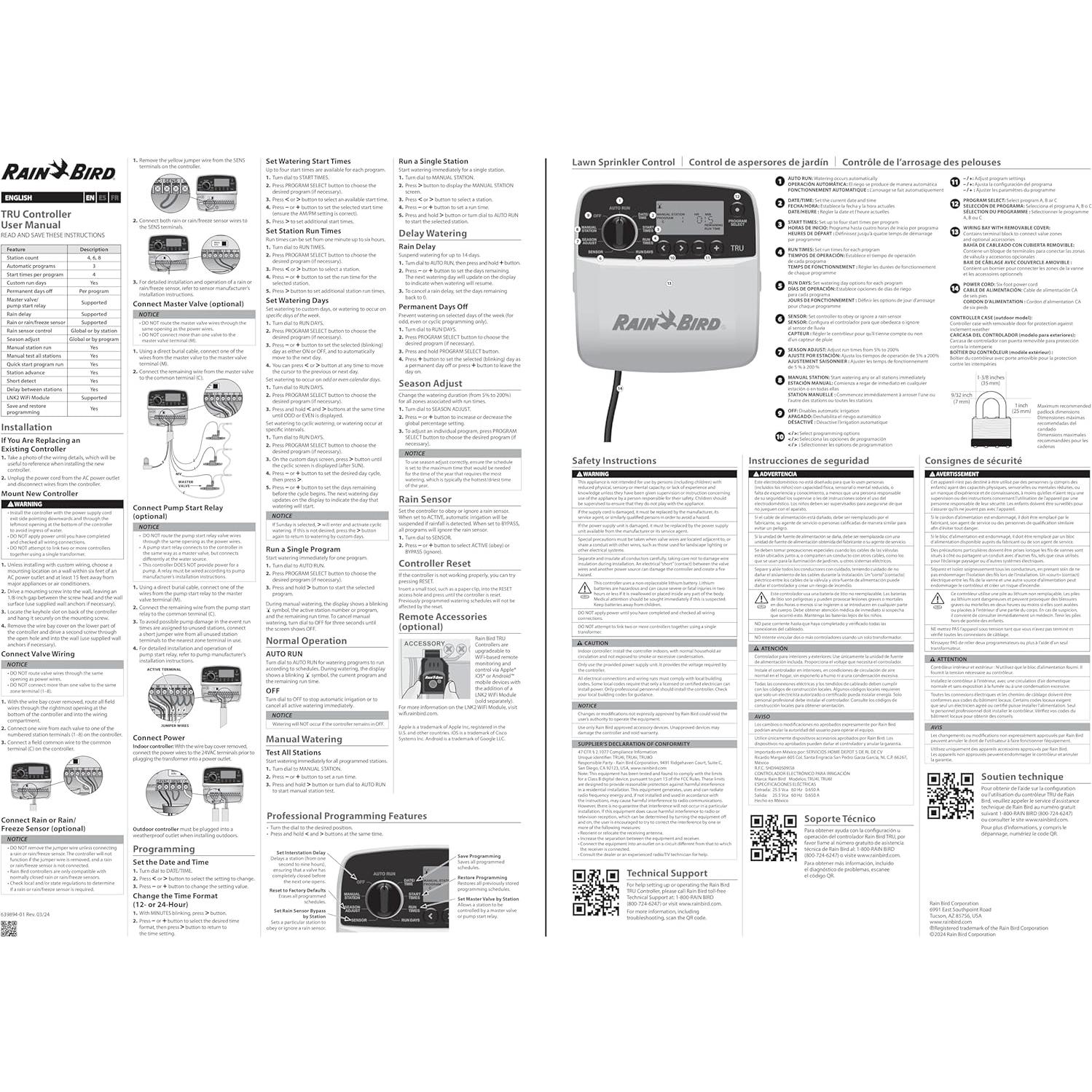Controlador de Riego Rain Bird TRU4I 4 Zonas WiFi Interior