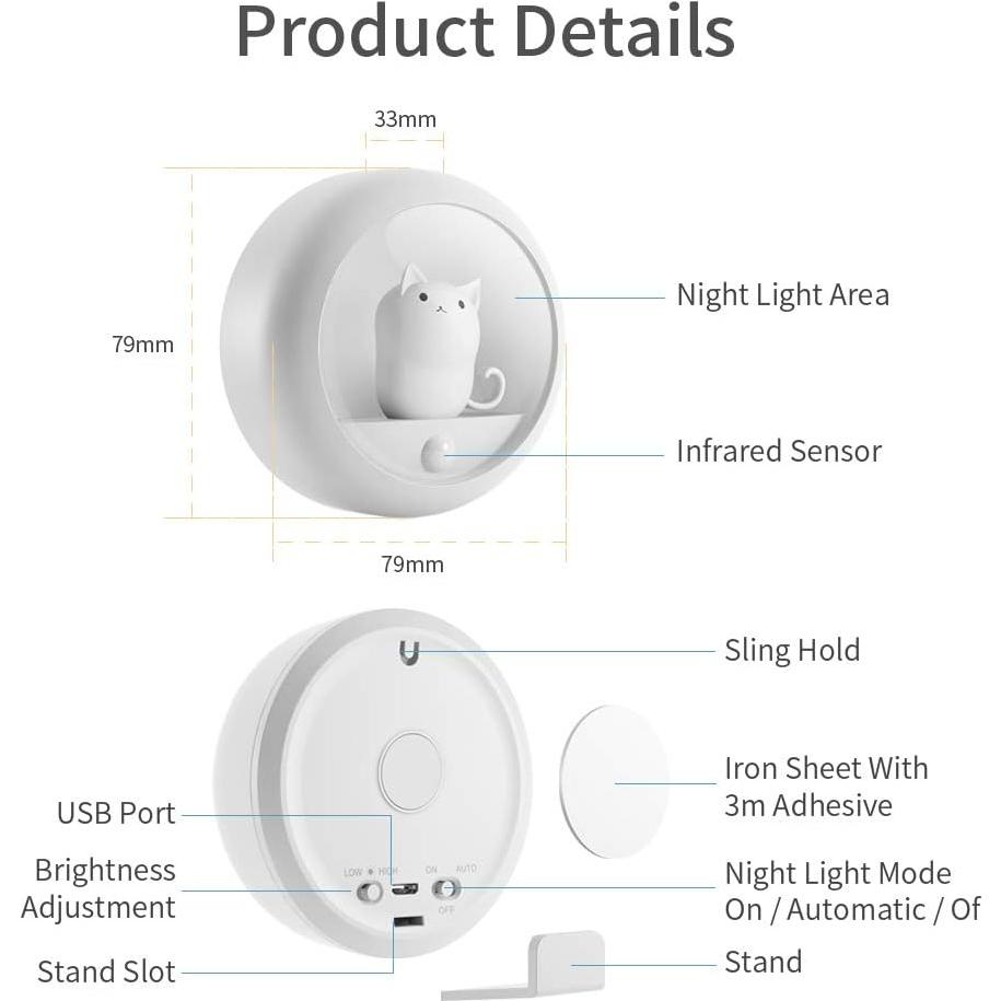 Luz Nocturna con Sensor de Movimiento Melaus USB Recargable 4000K
