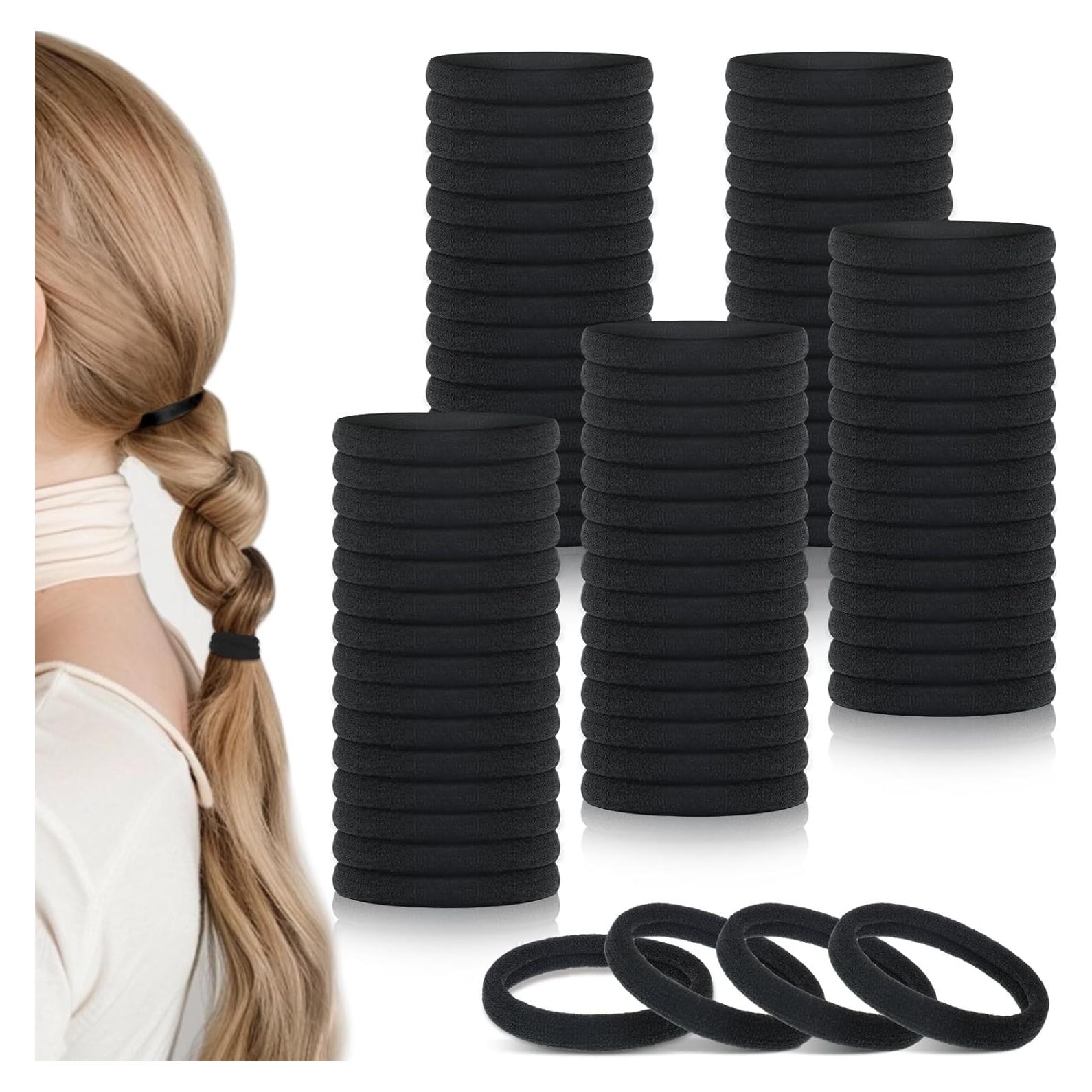 100 Gomas de Pelo Negras Sin Costura Obeoby 4.06 cm