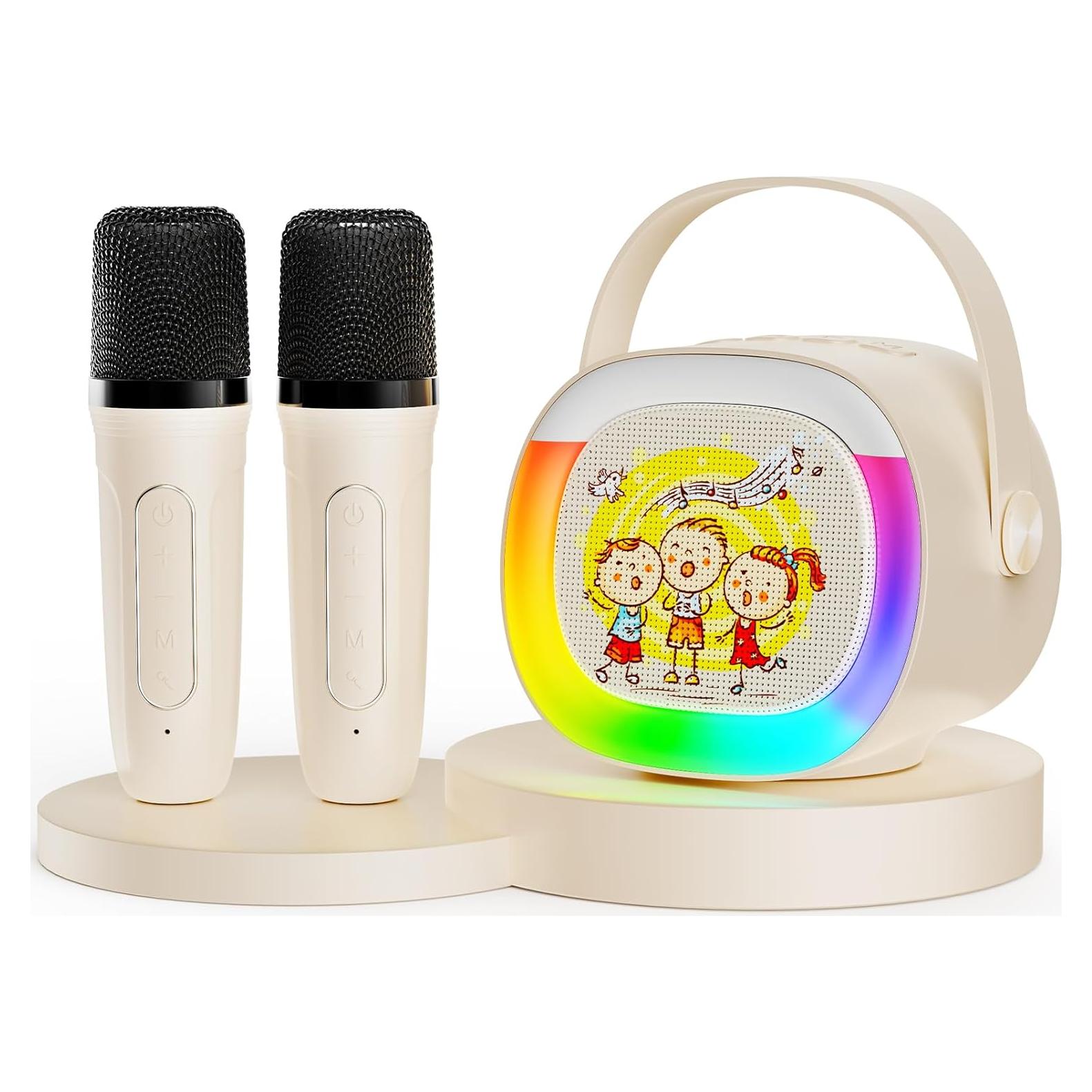 Mini Máquina de Karaoke HWWR D28-T con 2 Micrófonos y Luces