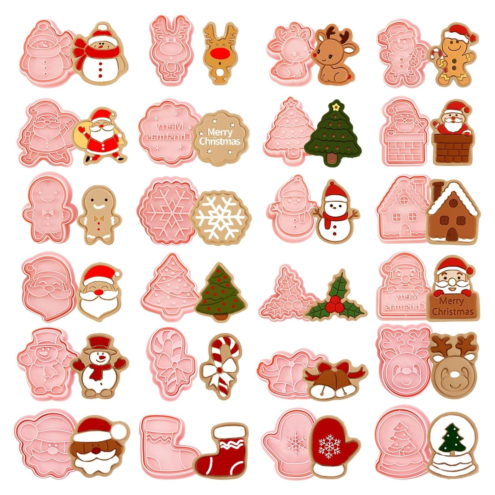 24 Cortadores de Galletas de Navidad YLOLUL 3D Rosa PVC