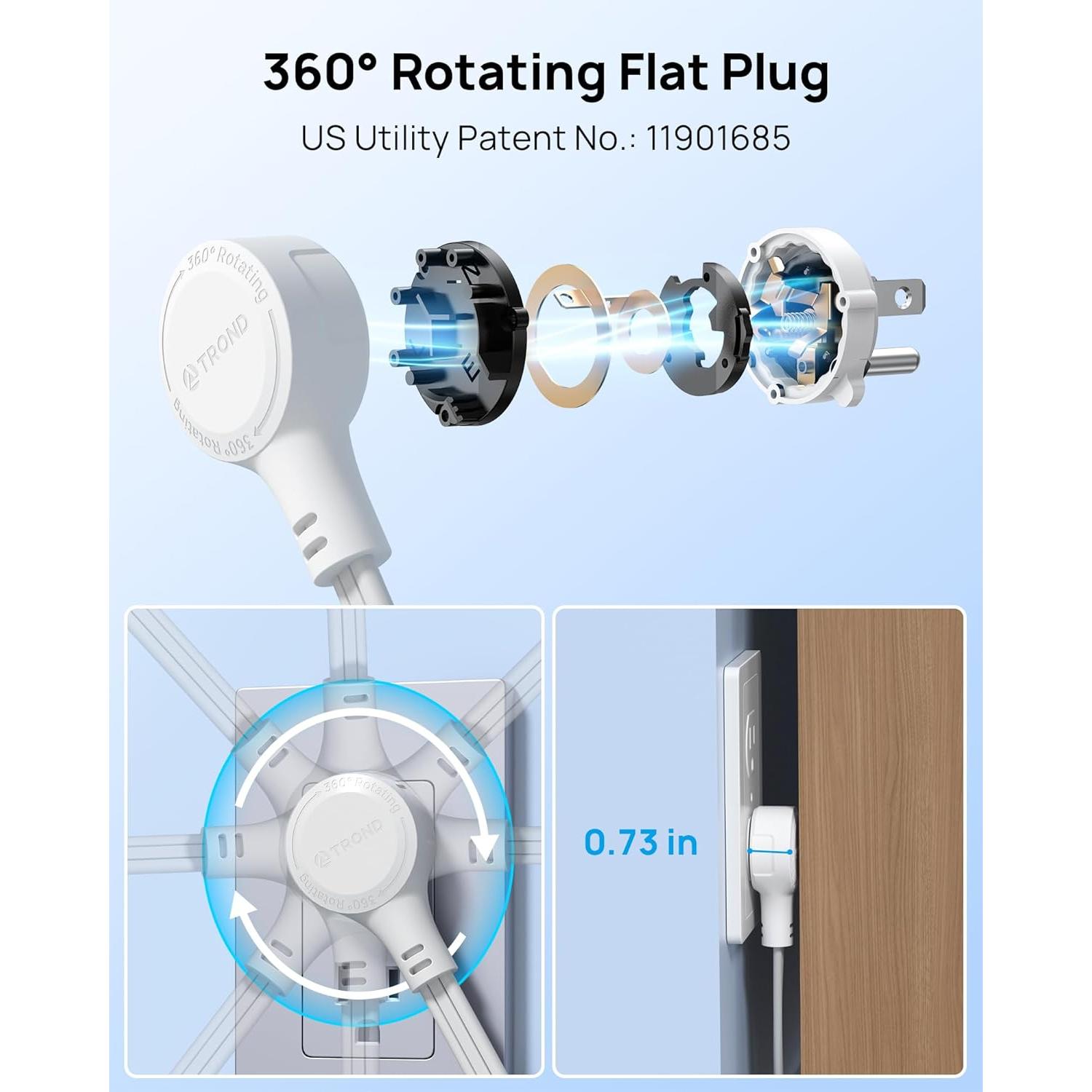 Regleta TROND 5FT con 4 USB y Protección 900J - Enchufe Rotatorio