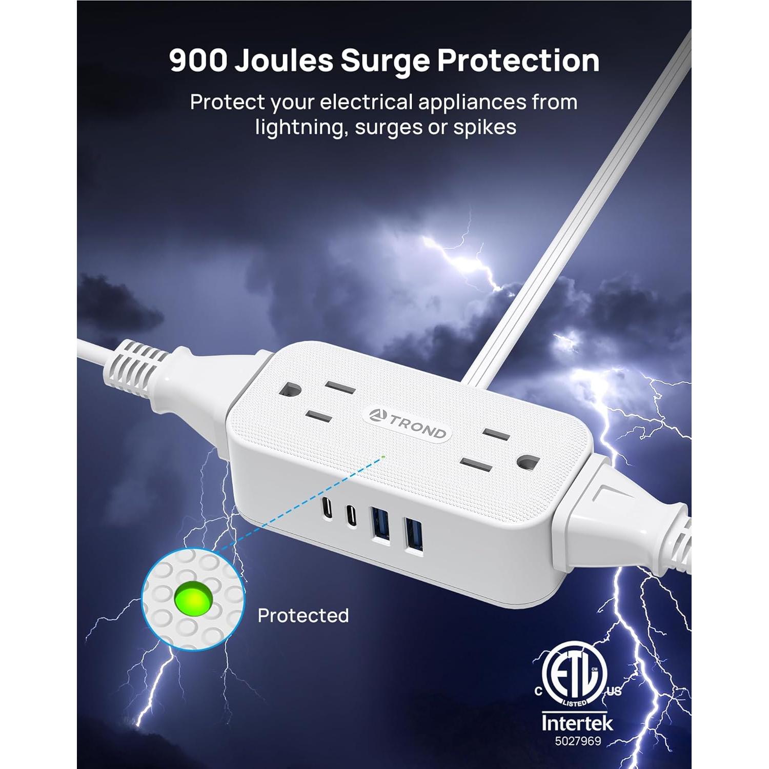 Regleta TROND 5FT con 4 USB y Protección 900J - Enchufe Rotatorio