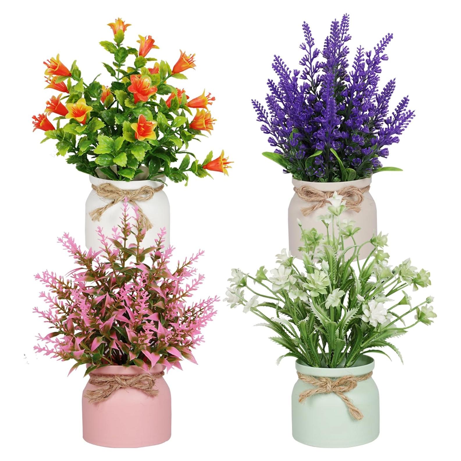 Juego de 4 Flores Artificiales en Maceta Yoratee para Decoración