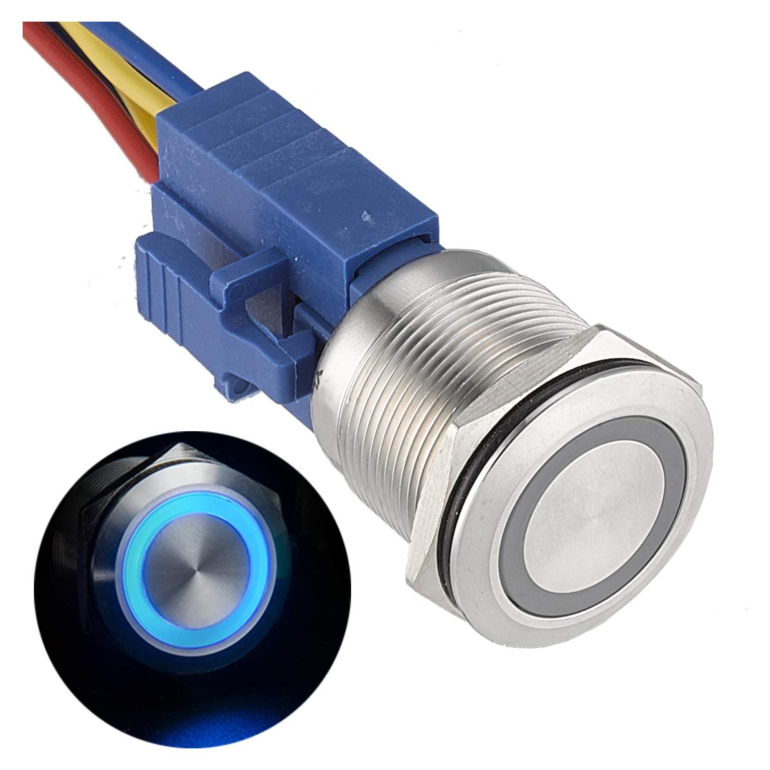 Interruptor de Botón de Presión APIELE 22mm Acero Inoxidable LED 12V