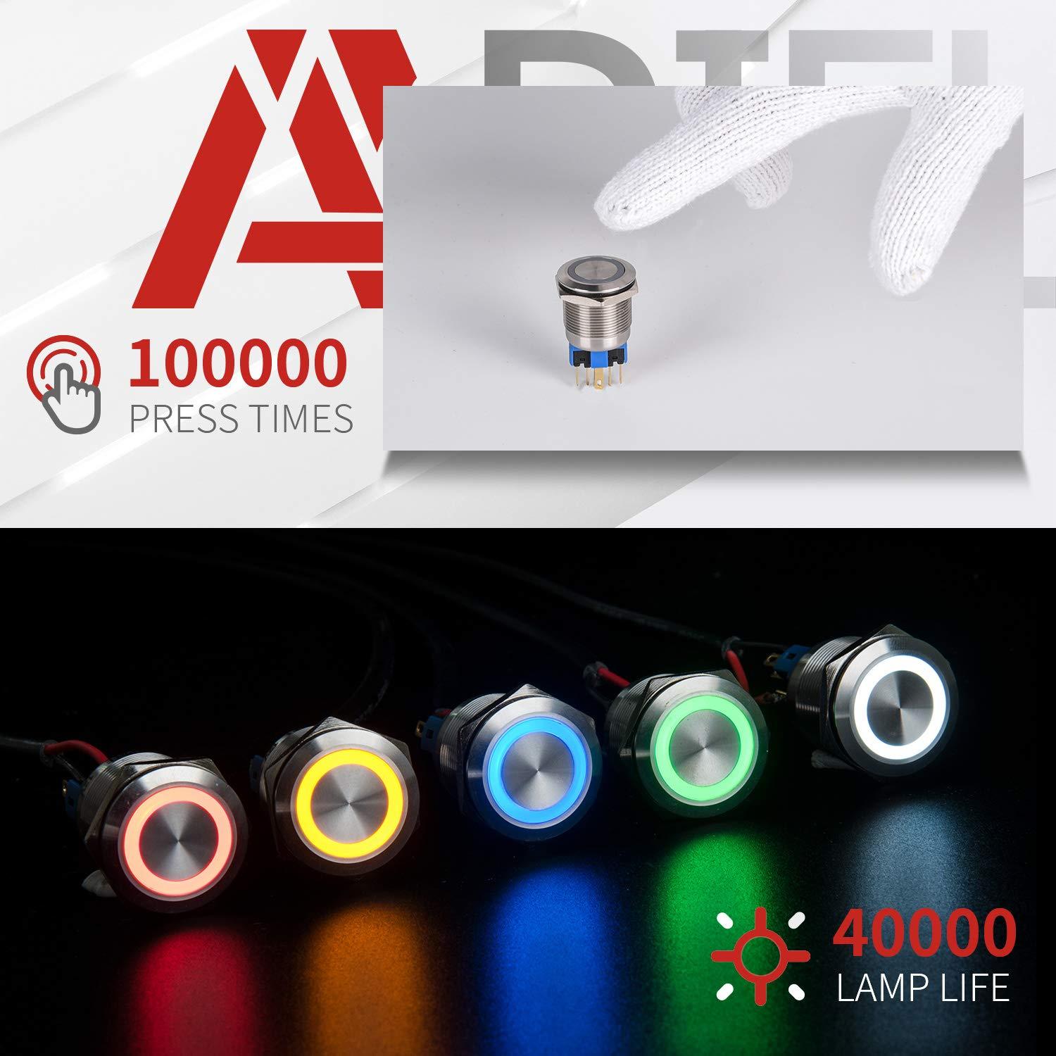 Interruptor de Botón de Presión APIELE 22mm Acero Inoxidable LED 12V