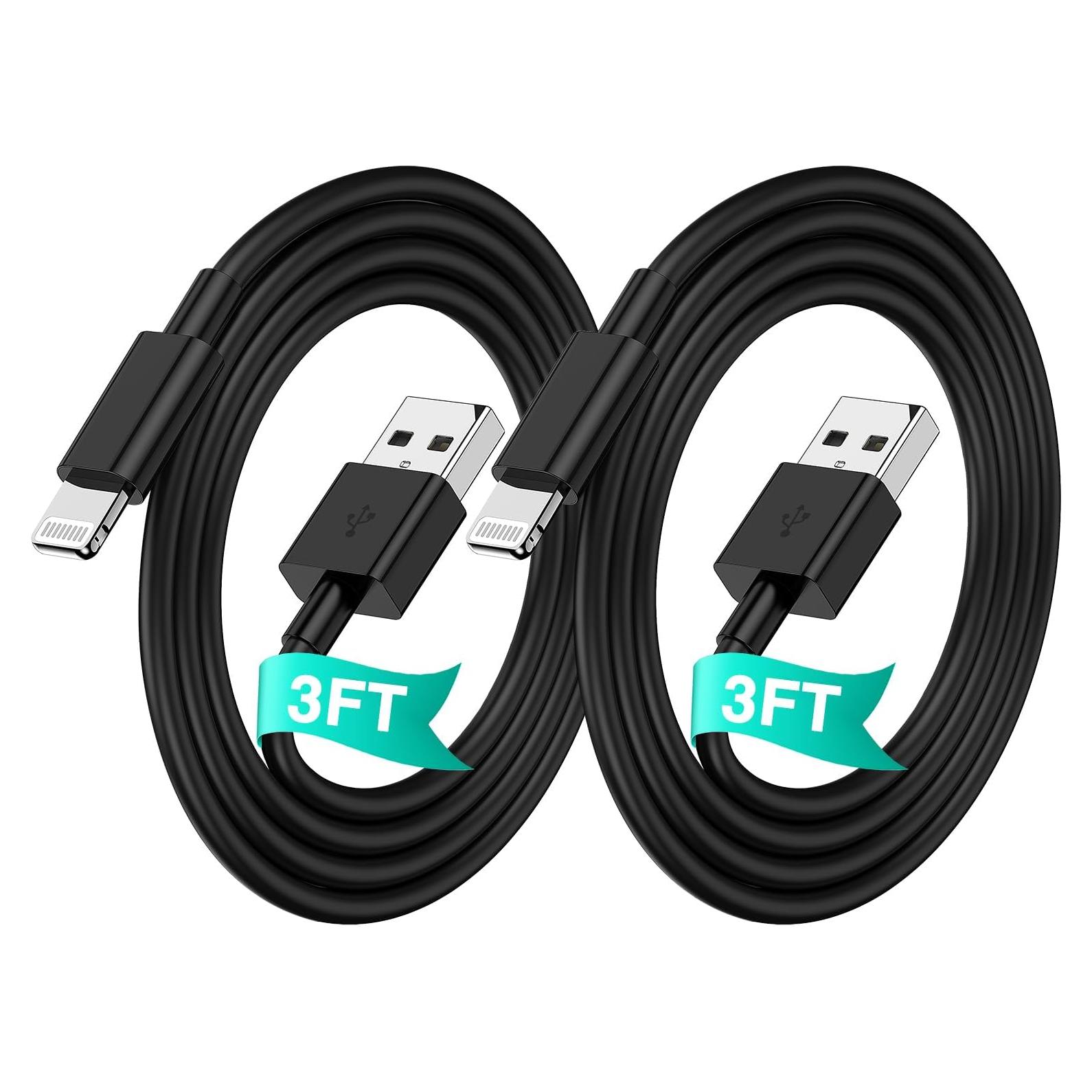 Cable de Carga Lightning QZVOO 2Pack 3FT Negro MFi