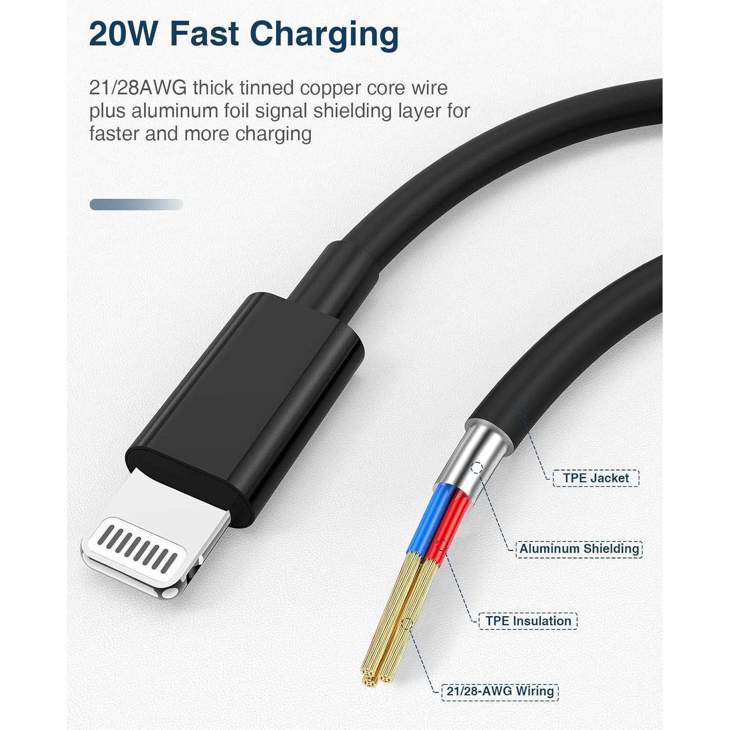 Cable de Carga Lightning QZVOO 2Pack 3FT Negro MFi