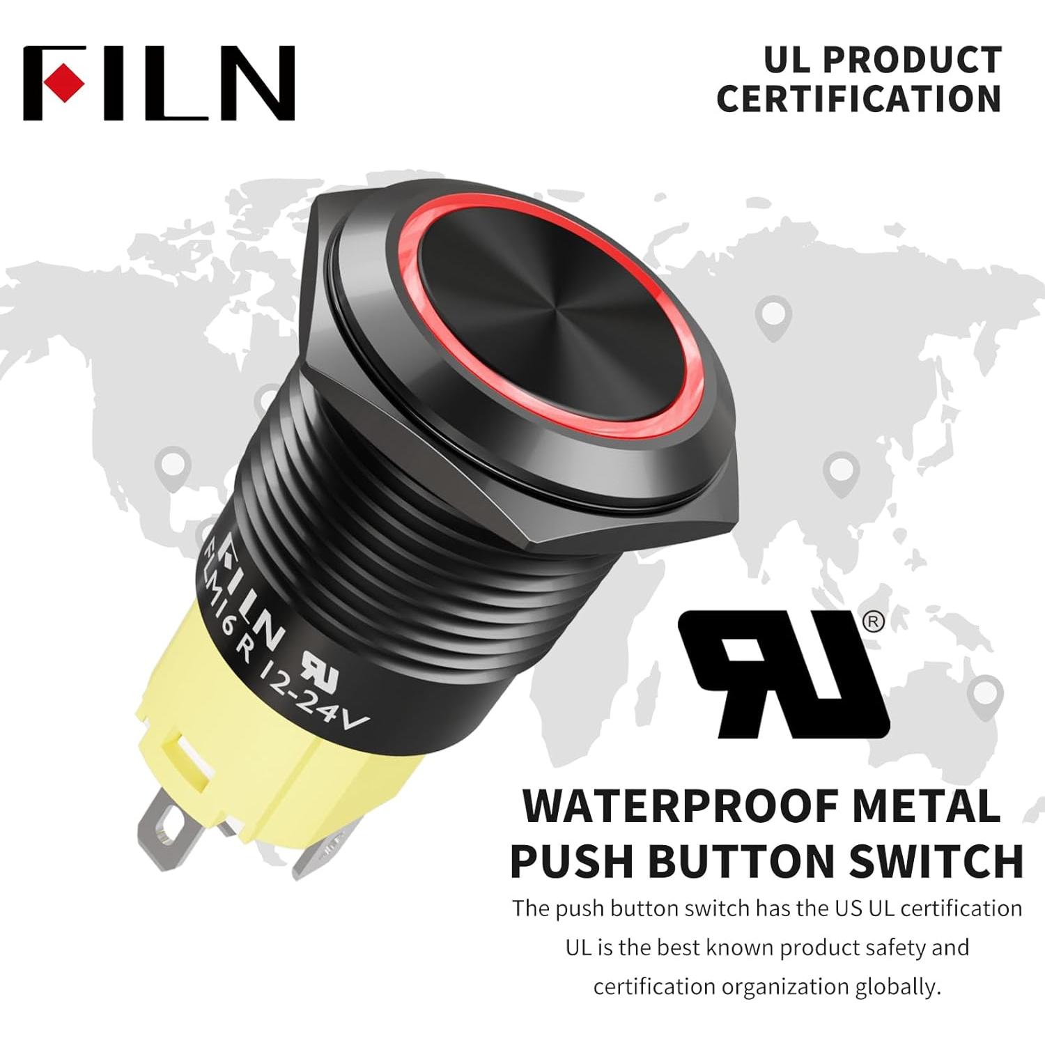 Interruptor de Botón LED 16mm FILN IP67 Azul para Coches