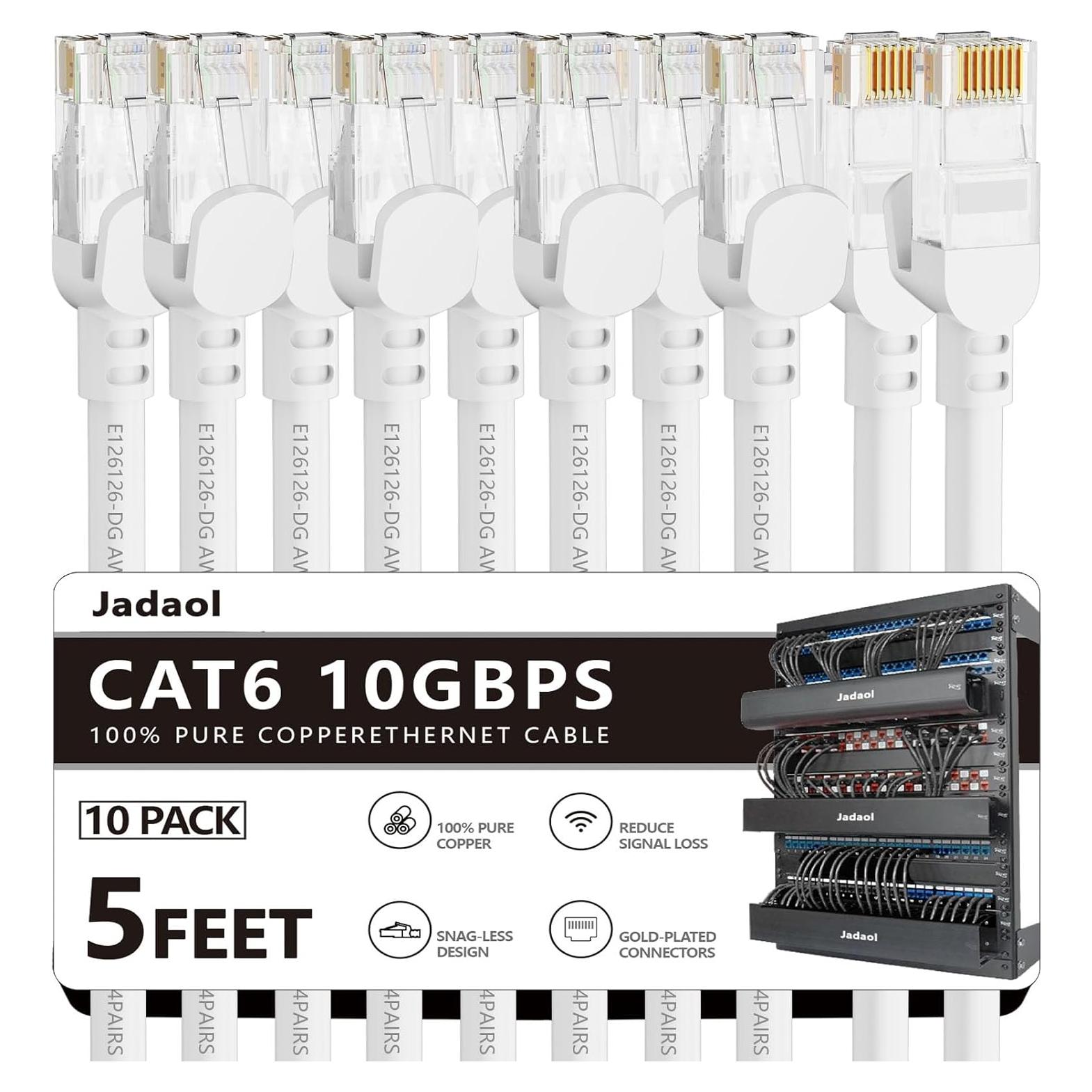 Cable Ethernet Jadaol Cat 6 1.5m 10Pack Blanco, 10Gbps, Impermeable